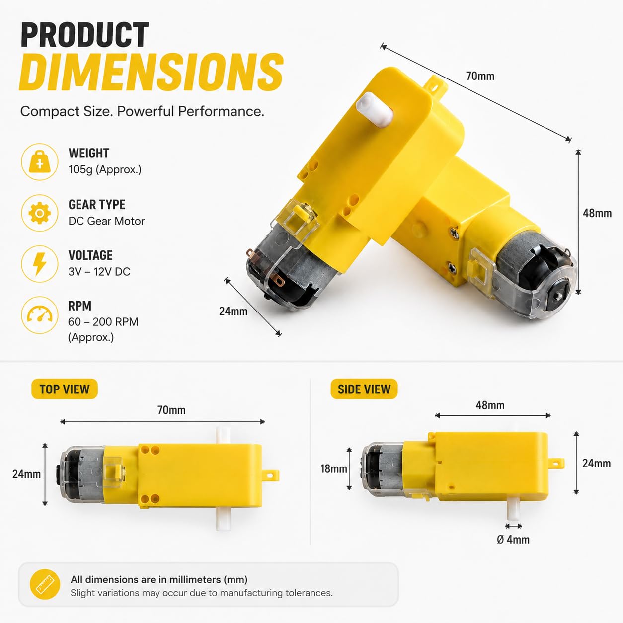 UNIVERSAL HUB 4Pcs DC 300 RPM BO Motor Dual Shaft Smart Car Robot Gear 3V to 12V - Image 3