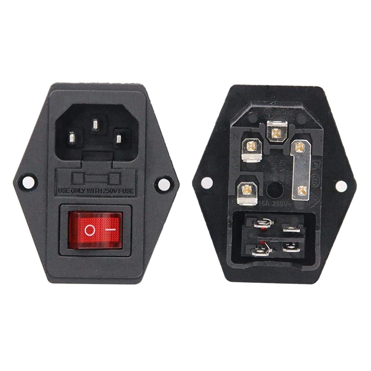 Universal Hub 1PCS IEC320 C15 10A 250V AC Power Socket | 3-Pin Male Panel Mount Inlet Module with 5A Fuse & Rocker Switch - Image 4