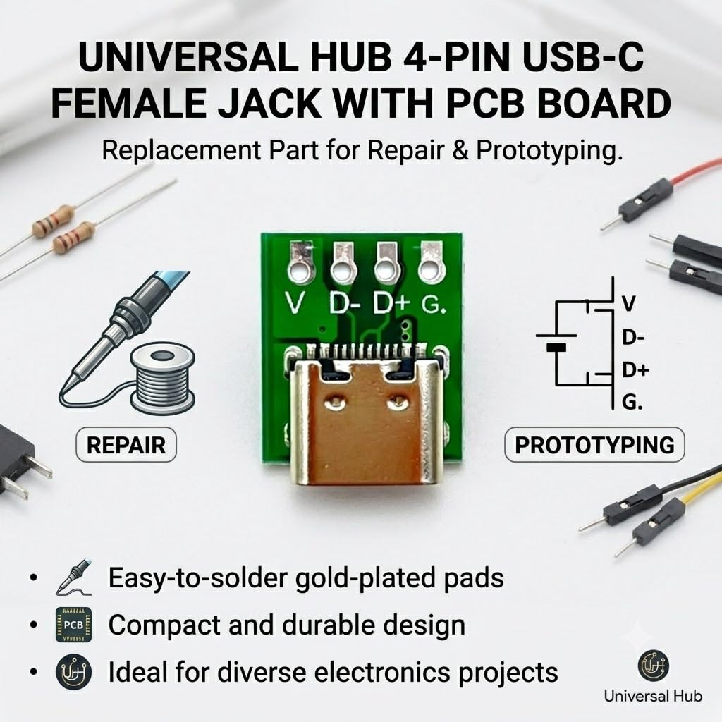 Universal Hub Type-C 4-Pin Female Breakout Board - Reversible Charging Port for DIY Electronics - Image 5
