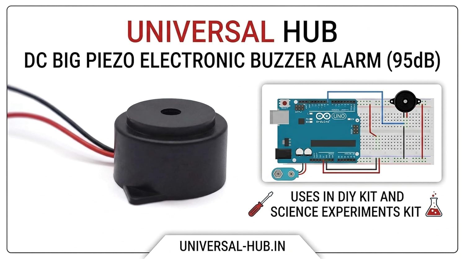 Universal Hub Pack of 2 12V Buzzer Alarm - 95dB High Decibel DC Piezo Sounder Beeper - Image 3