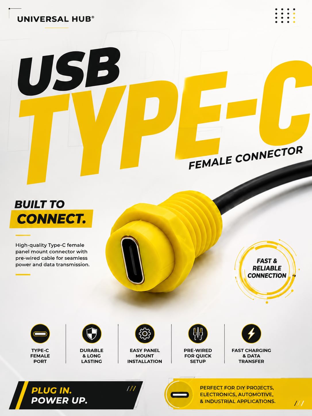 UNIVERSAL HUB USB Type-C Female Panel Mount Socket Connector, 5Pcs - Image 2