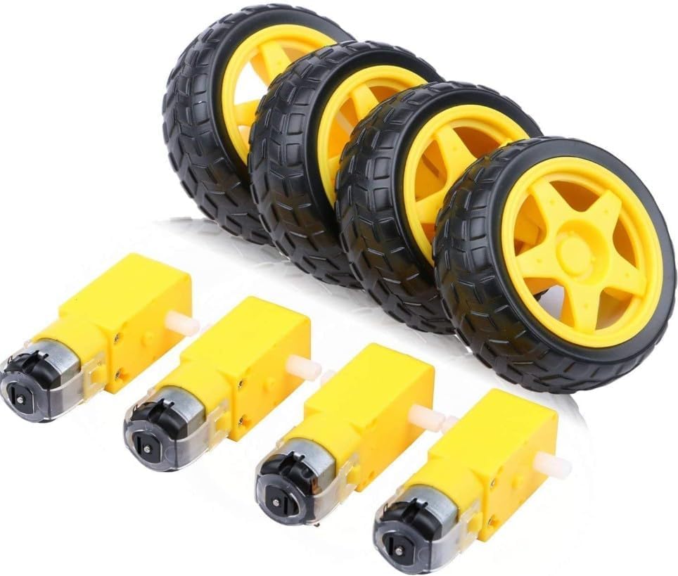 UNIVERSAL HUB 300 RPM BO Motor and Wheel Combo (4 Motors + 4 Wheels), Dual Shaft Gear Motors for Robotics and Educational Projects