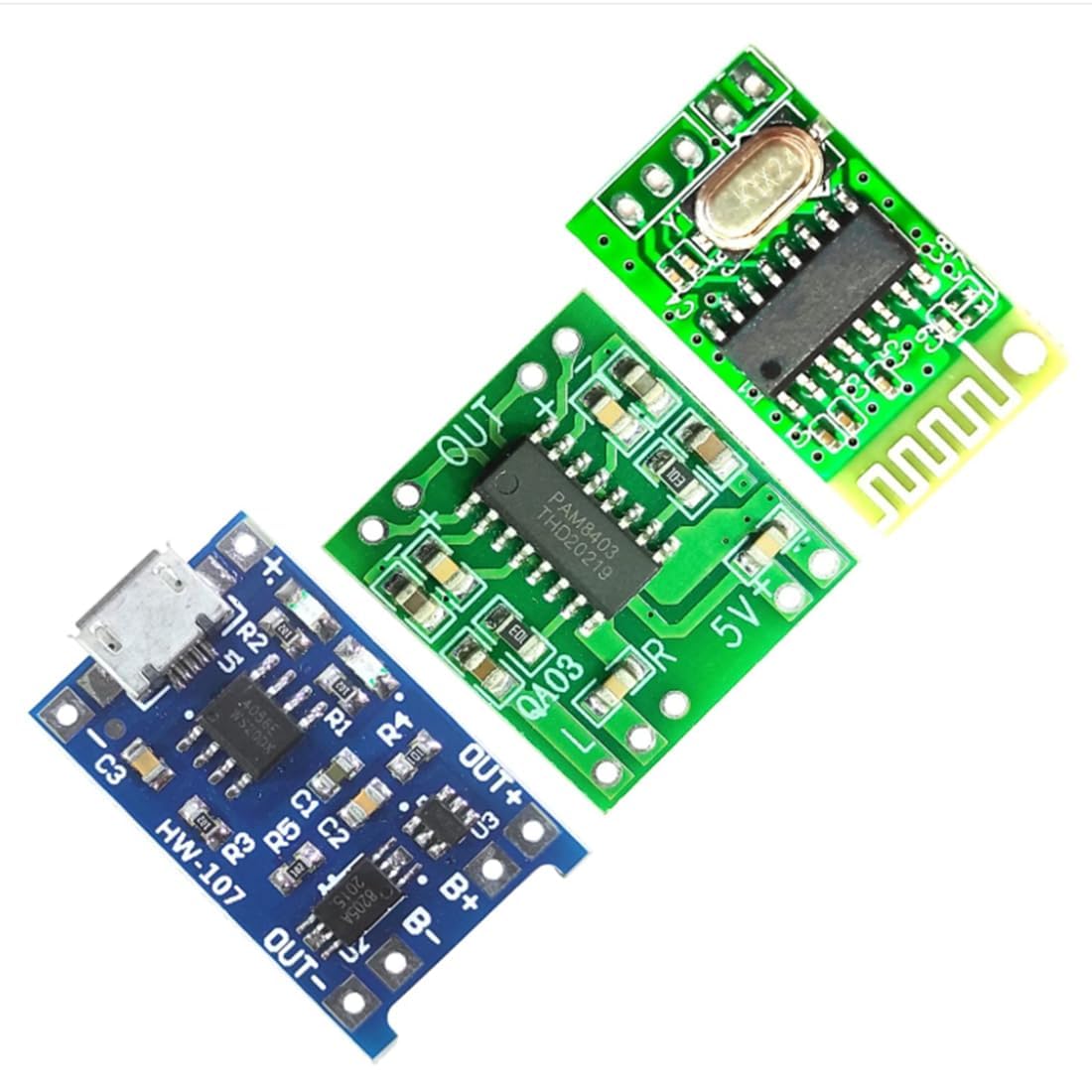 Universal Hub 3-in-1 Combo of PAM8403, Bluetooth Audio Receiver and TP4056 Micro USB Charging Module (TP4056- MICRO)