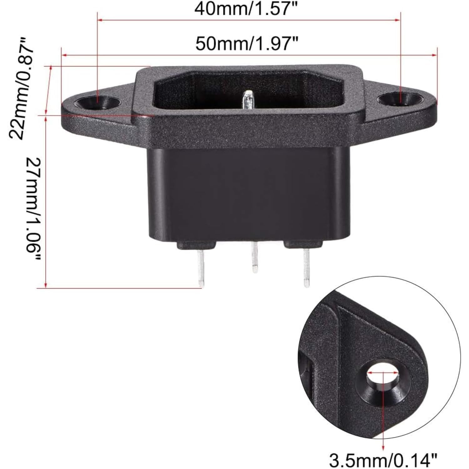 UNIVERSAL HUB PACK OF 10 AC 250V 10A IEC 320 C14 Panel Mount Plug Adapter Power Connector Socket Black Screw Mount 3 Pins - Image 2