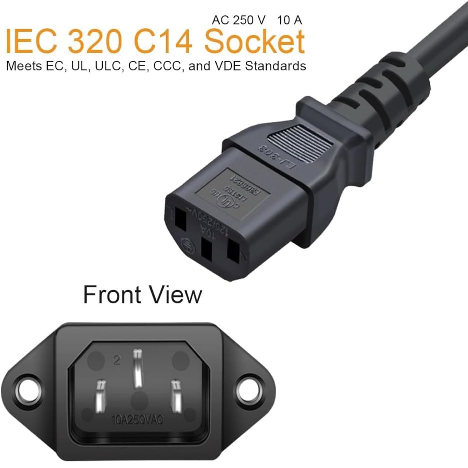UNIVERSAL HUB 2PCS IEC 320 C14 Male Panel Mount Socket, 3-Pin, AC 250V 10A,for Desktop PC, PDU, 3D Printer, CNC Machine - Image 7