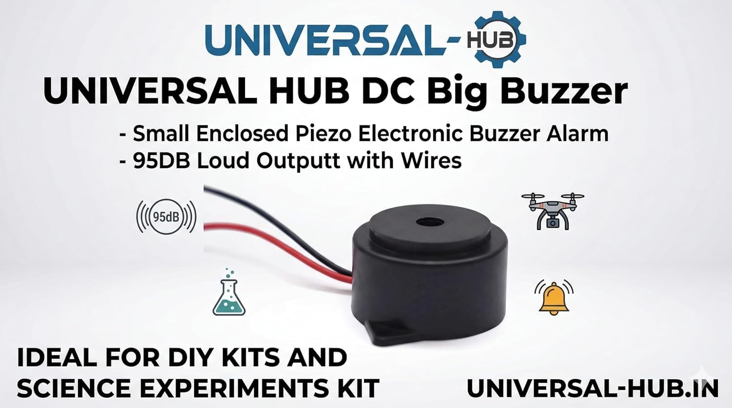 Universal Hub 5PIECES Big Buzzer 3-12 Volt DC with Wire Small Enclosed 95DB for Alarm Project - Image 4