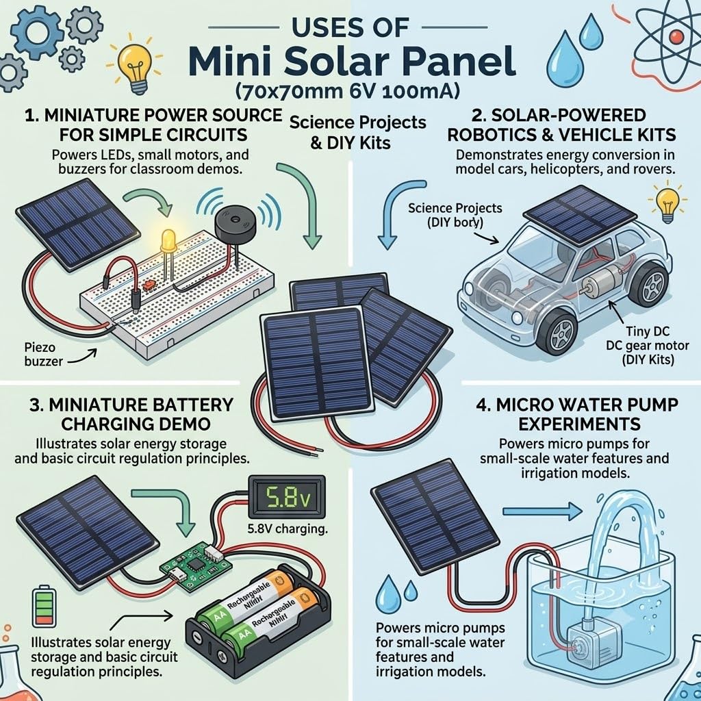UNIVERSAL HUB 10PCS Mini Solar Panel, 6V 100mA, 70x70 mm, for School and STEM Projects - Image 7