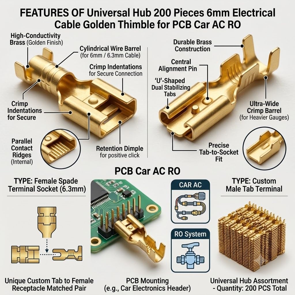Universal Hub 200 Pieces 6mm Electrical Cable Golden Thimble for PCB Car AC RO - Image 7