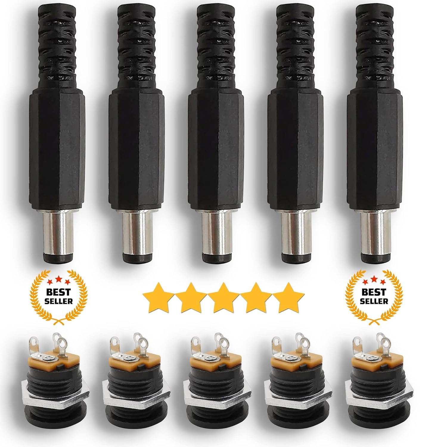 Universal Hub 5 Pairs Solderless 5.5 x 2.1mm DC Power Jack & Plug Set, Screw Terminal Panel Mount Connector for 12V CCTV & DIY Electronics - Image 9