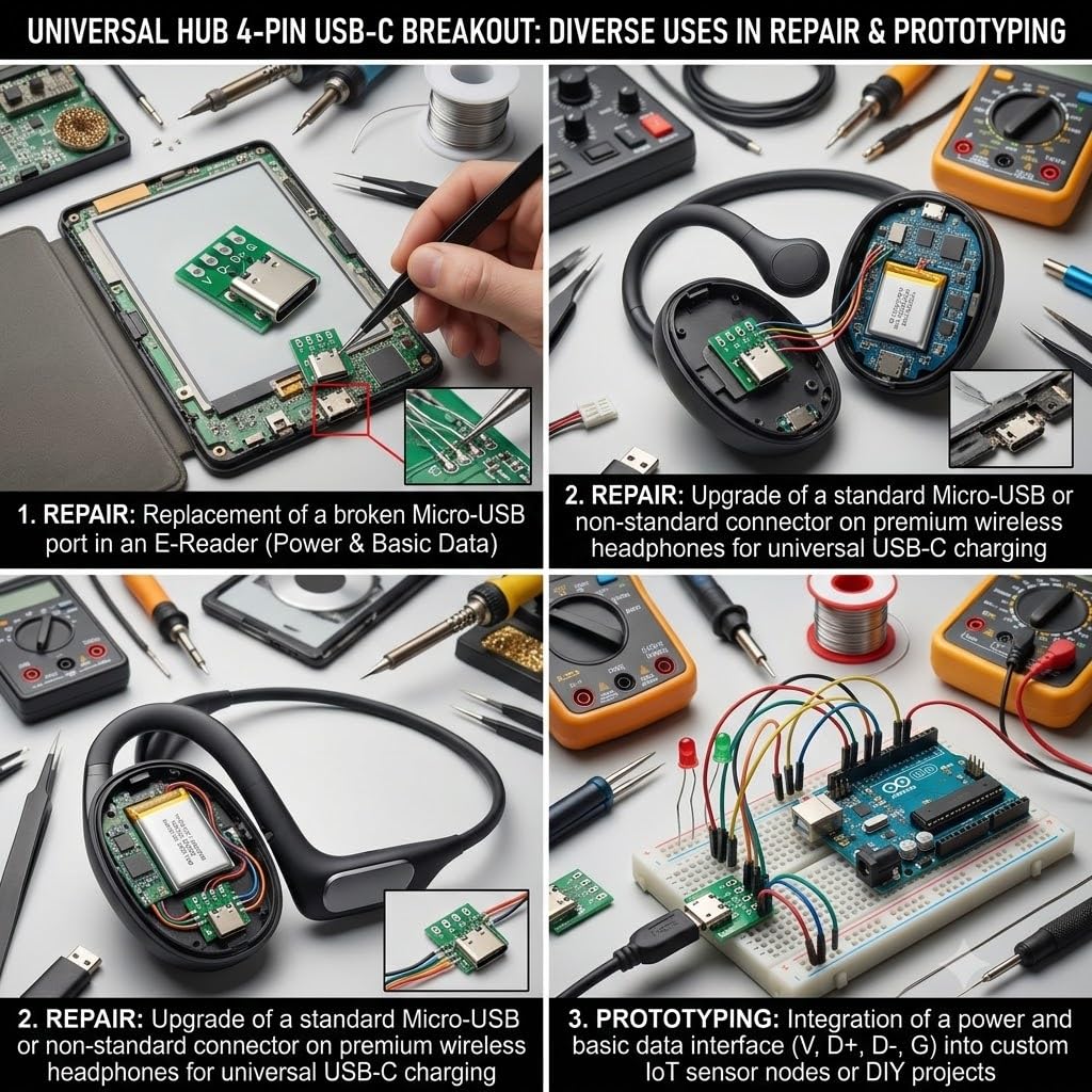Universal Hub Type-C 4-Pin Female Breakout Board - Reversible Charging Port for DIY Electronics - Image 4