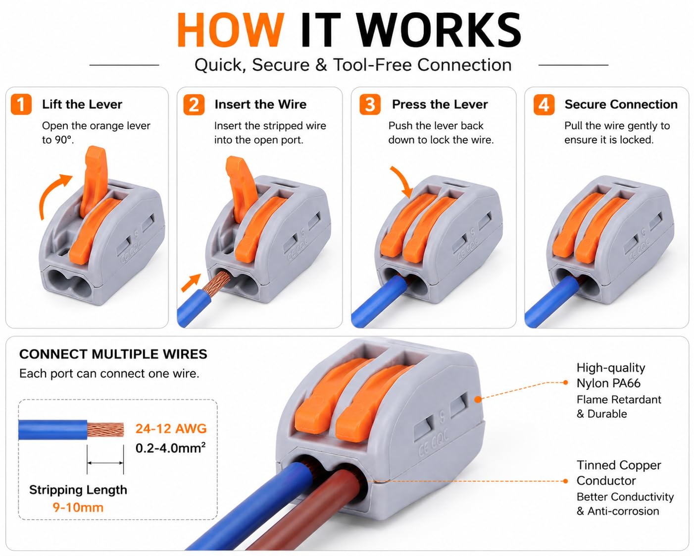 5Pcs 2 Port Electrical Wire Connector Blocks ? Reusable Lever Splicing Connectors - Image 4