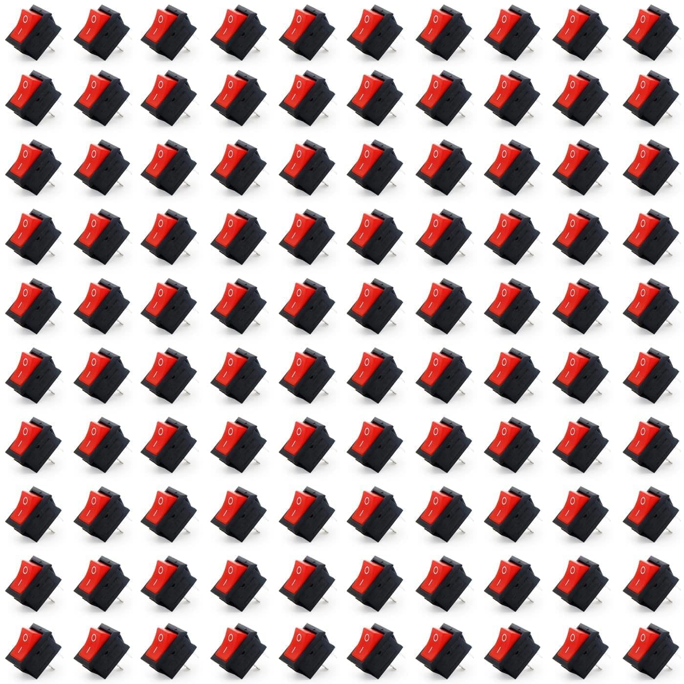 Pack of 100 | 2-Pin Red Plastic Button | Small Mini Boat On/Off Rocker Switch Snap in