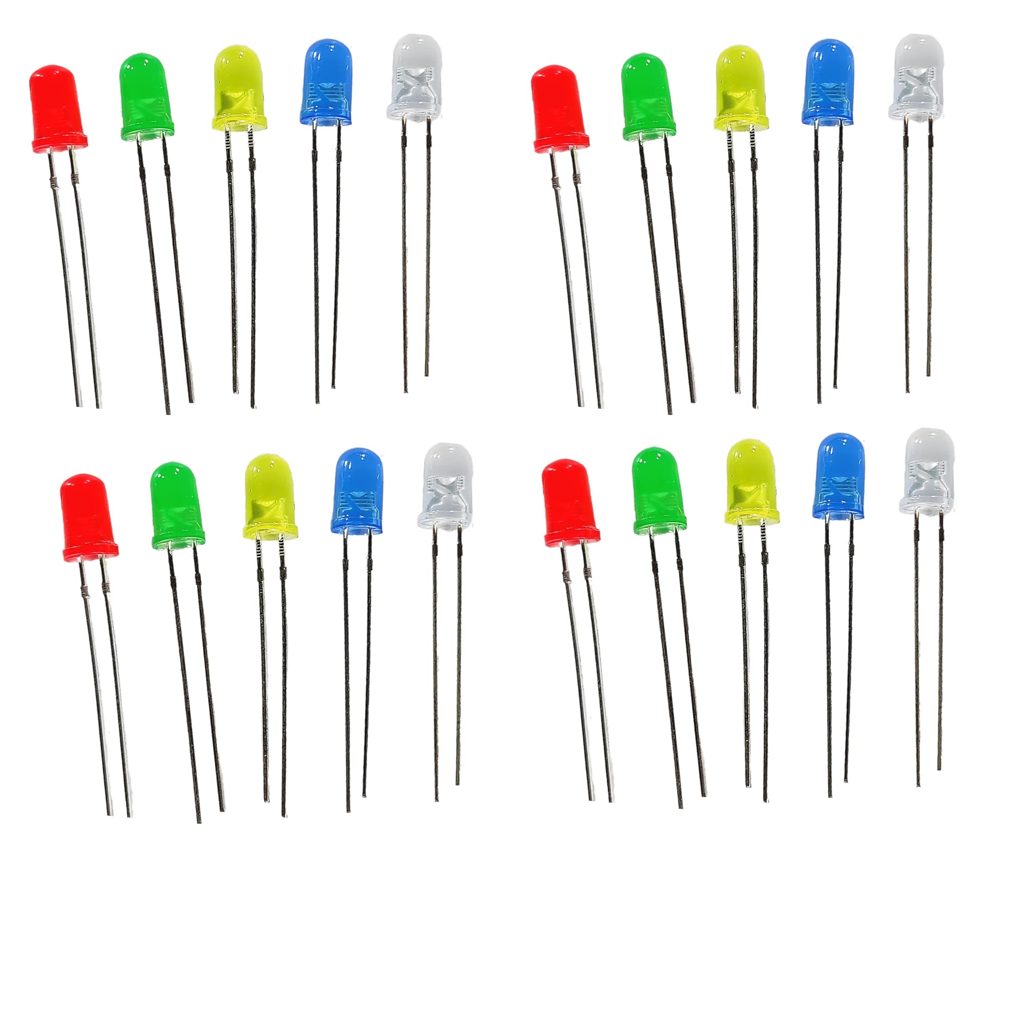 UNIVERSAL HUB 5mm multicolor Combo Of 50PCS LED LIGHT 10 Piece Each Color Red Green Blue Milky White Yellow Mini Bulb, flanged