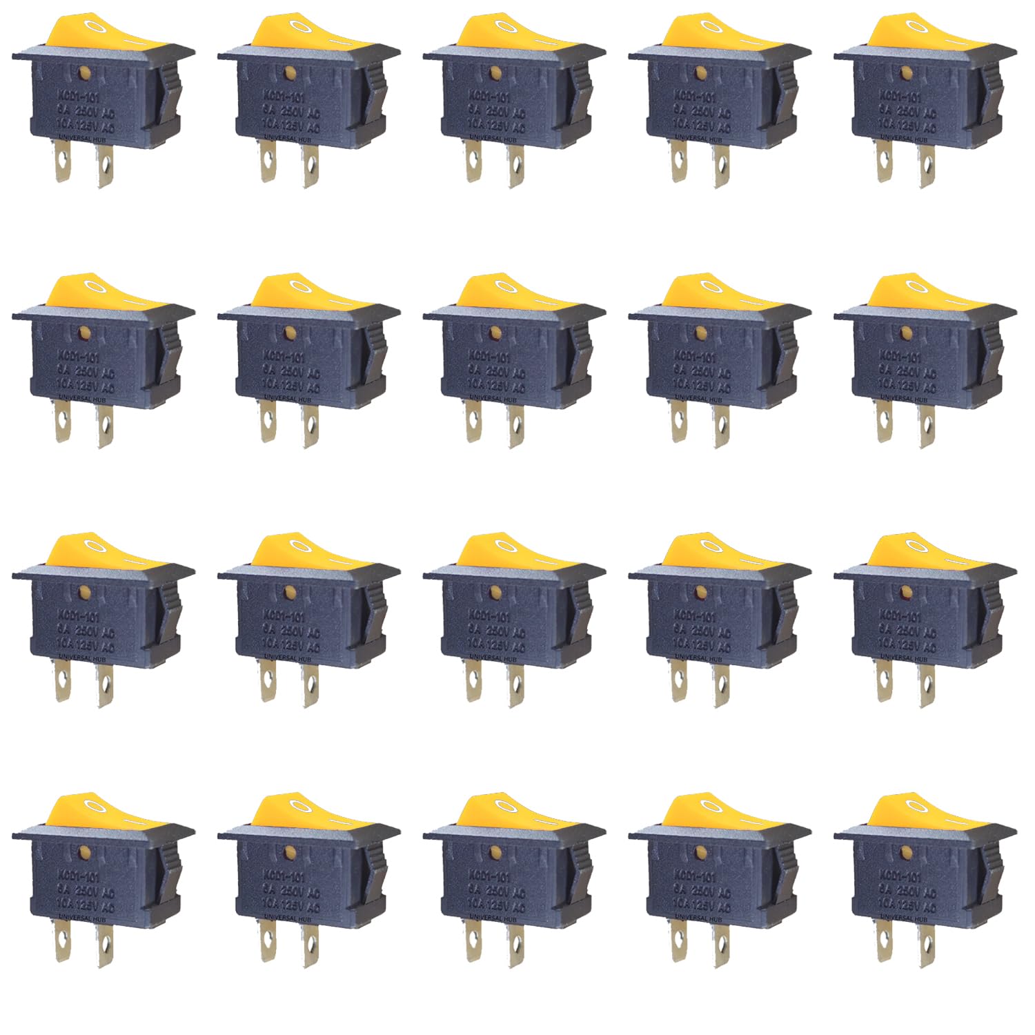 UNIVERSAL HUB 20PCS 2 Pin Yellow SPST On/Off Switch for Electronic Circuits, PCB Projects and Experiments