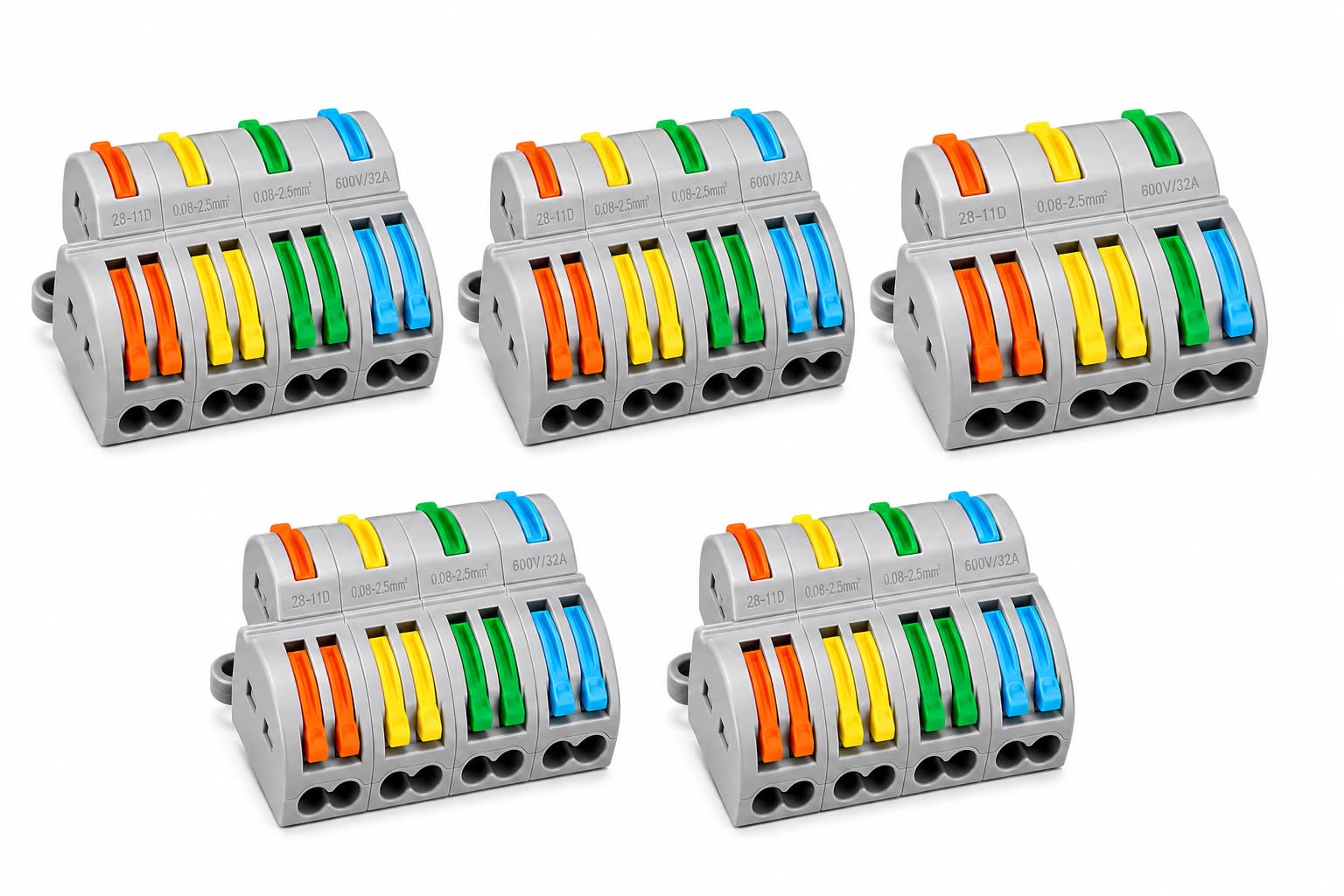 5Pcs 4 in 8 Out Push Lever Wire Connector, Universal Electrical Splicing