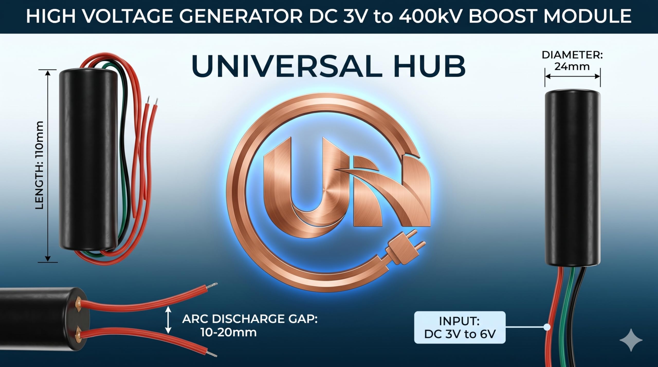Universal Hub1Pcs 3-6V 400KV, High Voltage Generator Module, Voltage Inverter Transformer Boost for DIY Electronics - Image 3
