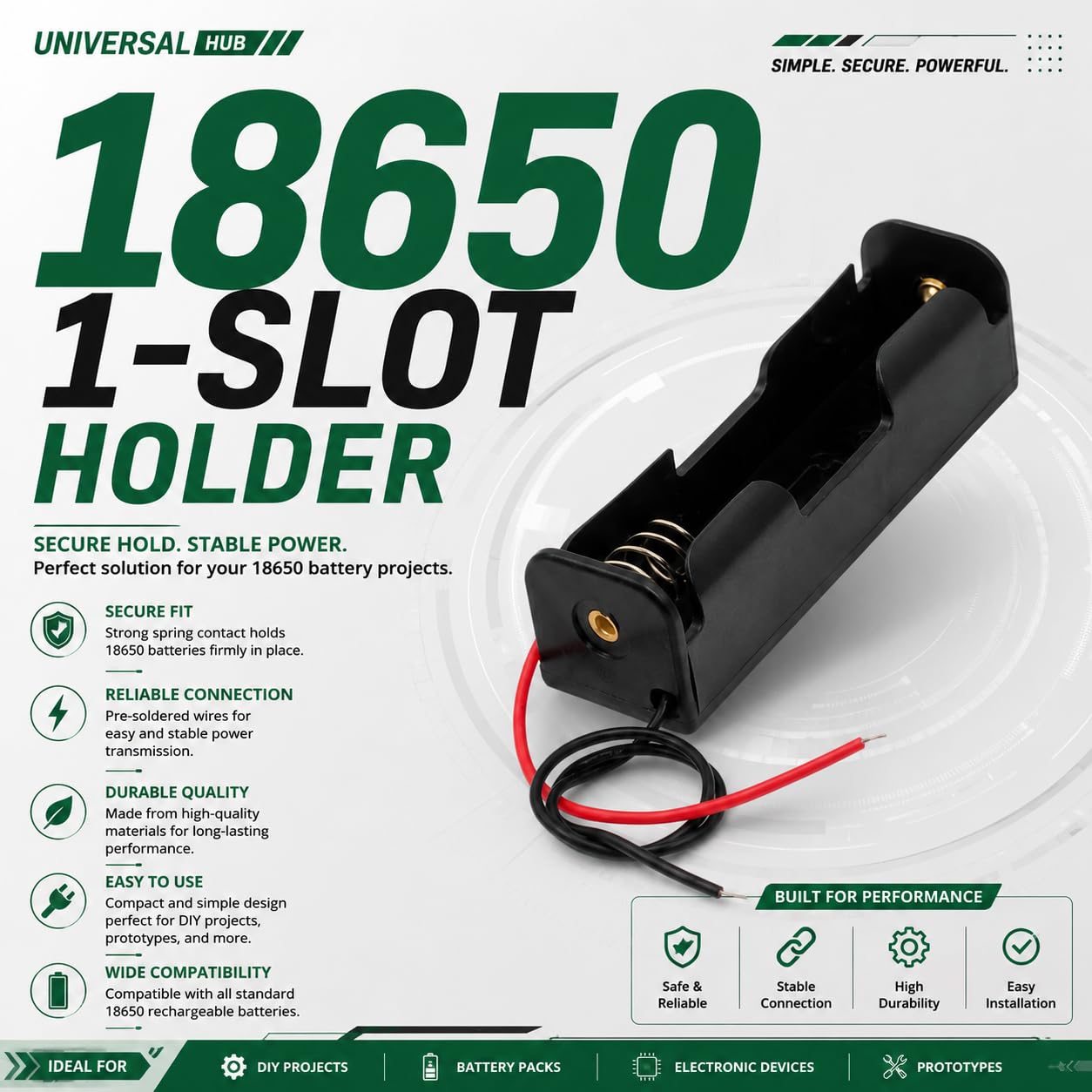 UNIVERSAL HUB 18650 Button Top Single Battery holder with Wire Leads for lithium battery Pack of 10 - Image 2