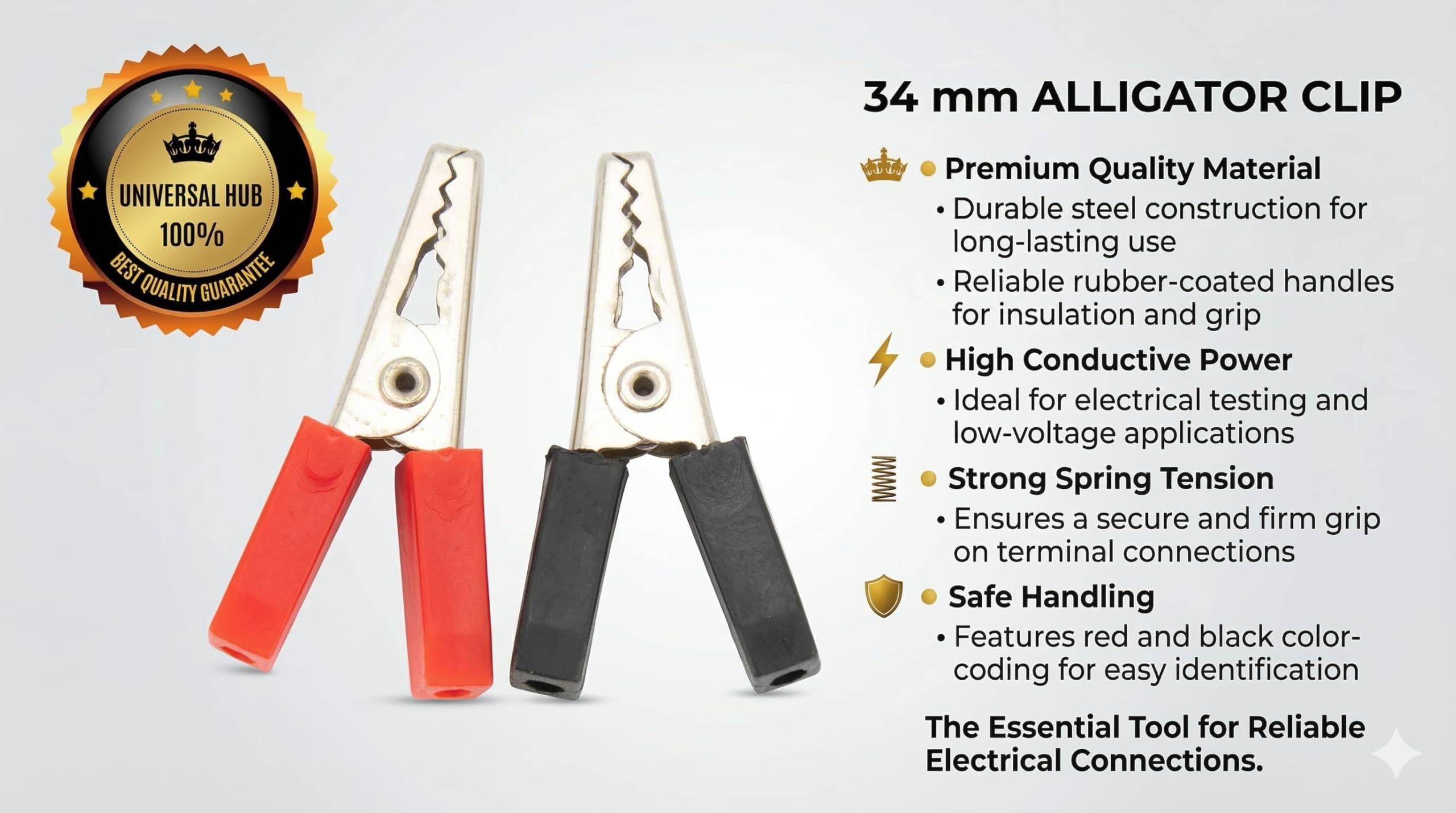 Universal Hub 20 Pair 34mm Crocodile Alligator Clips (Pair - Red & Black) | Insulated Testing Clamps for DIY Robotics & Electronics Projects - Image 5