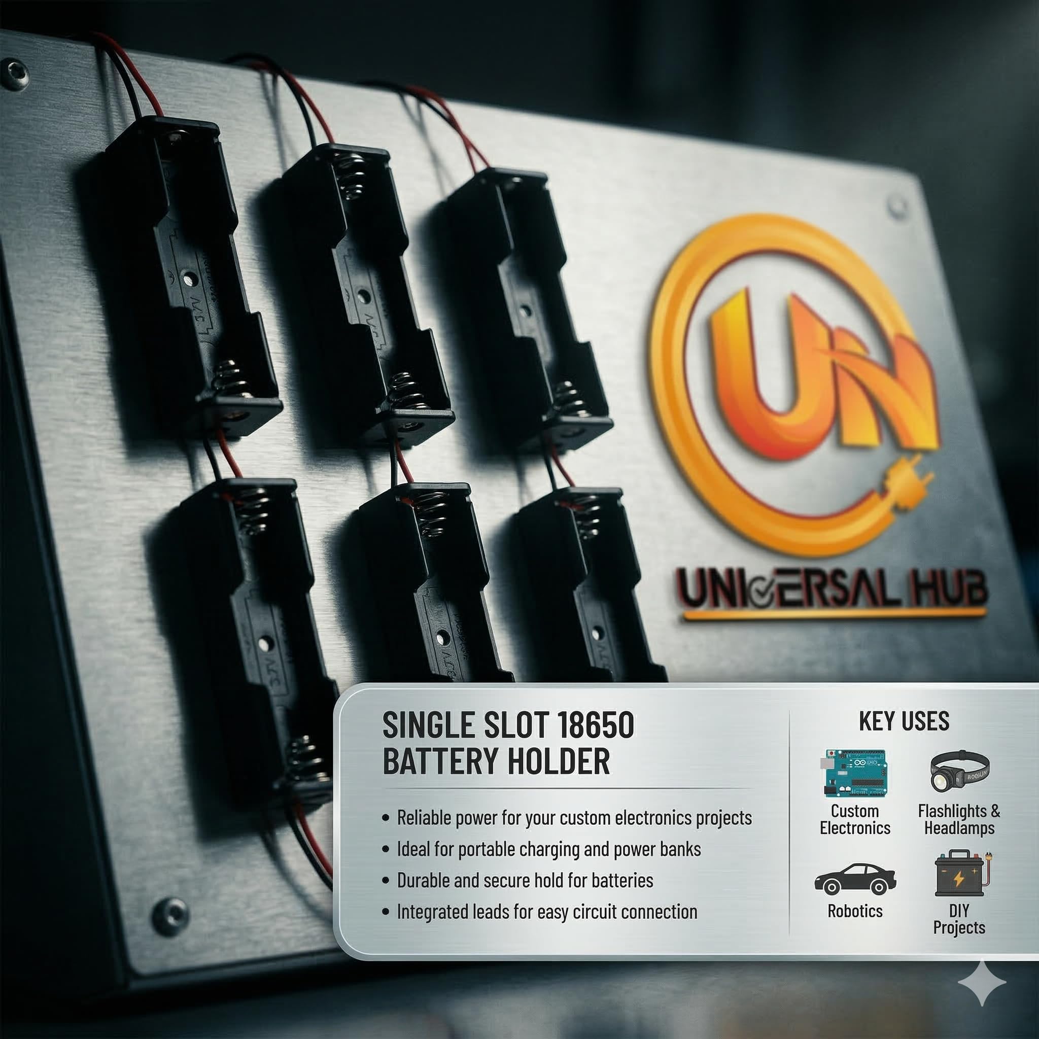 Universal Hub Pack of (10) 18650 Button Top Single Battery Holder with Wire Leads for Lithium Battery - Image 6