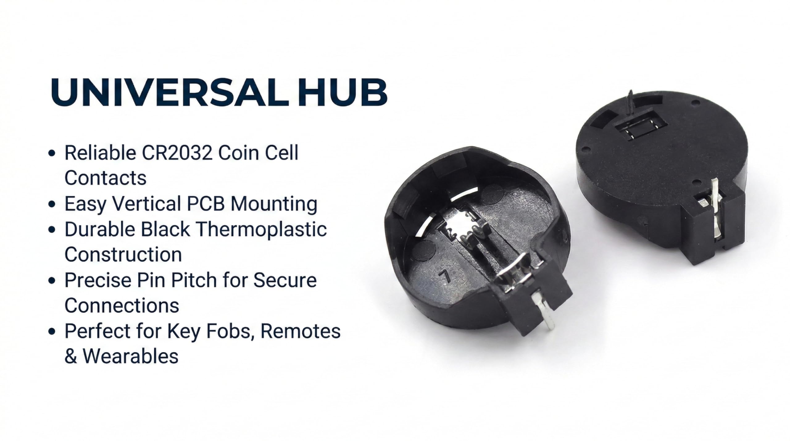 UNIVERSAL HUB 10Pcs CR2032 Coin Cell Battery Holder, Black, 3V Universal Compatibility, Spring Contact Design - Image 5