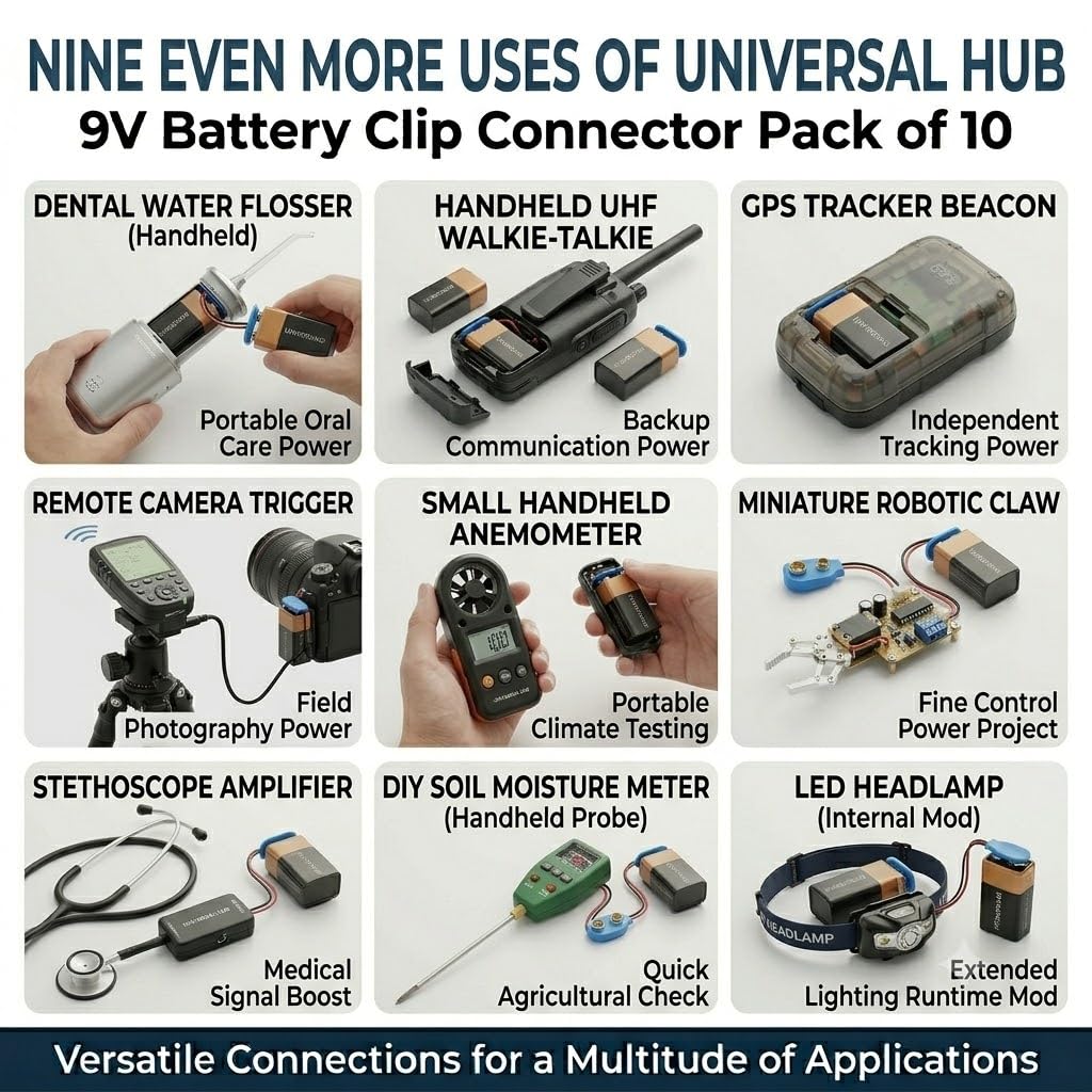 UNIVERSAL HUB Pack of 20 9V Battery Clip Connector - Image 6