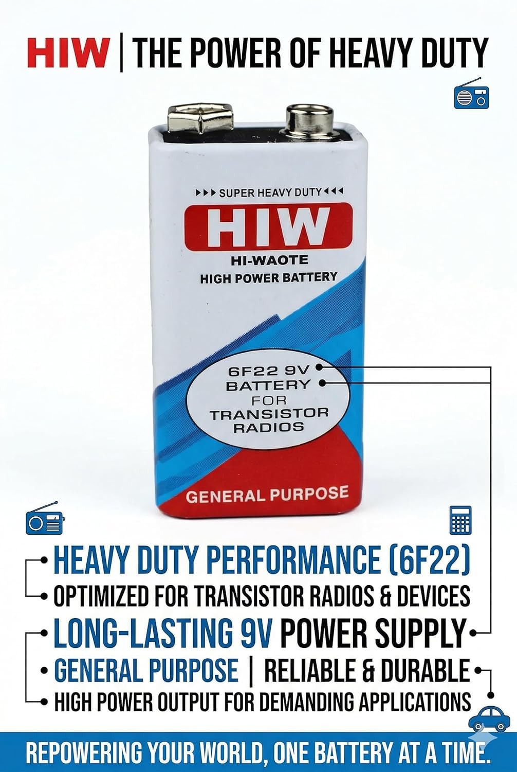Universal Hub 5Pcs 9V High-Power Battery | Heavy Duty Original Power Cell for DIY Projects, Multimeters, Toys & Smoke Alarms - Image 3