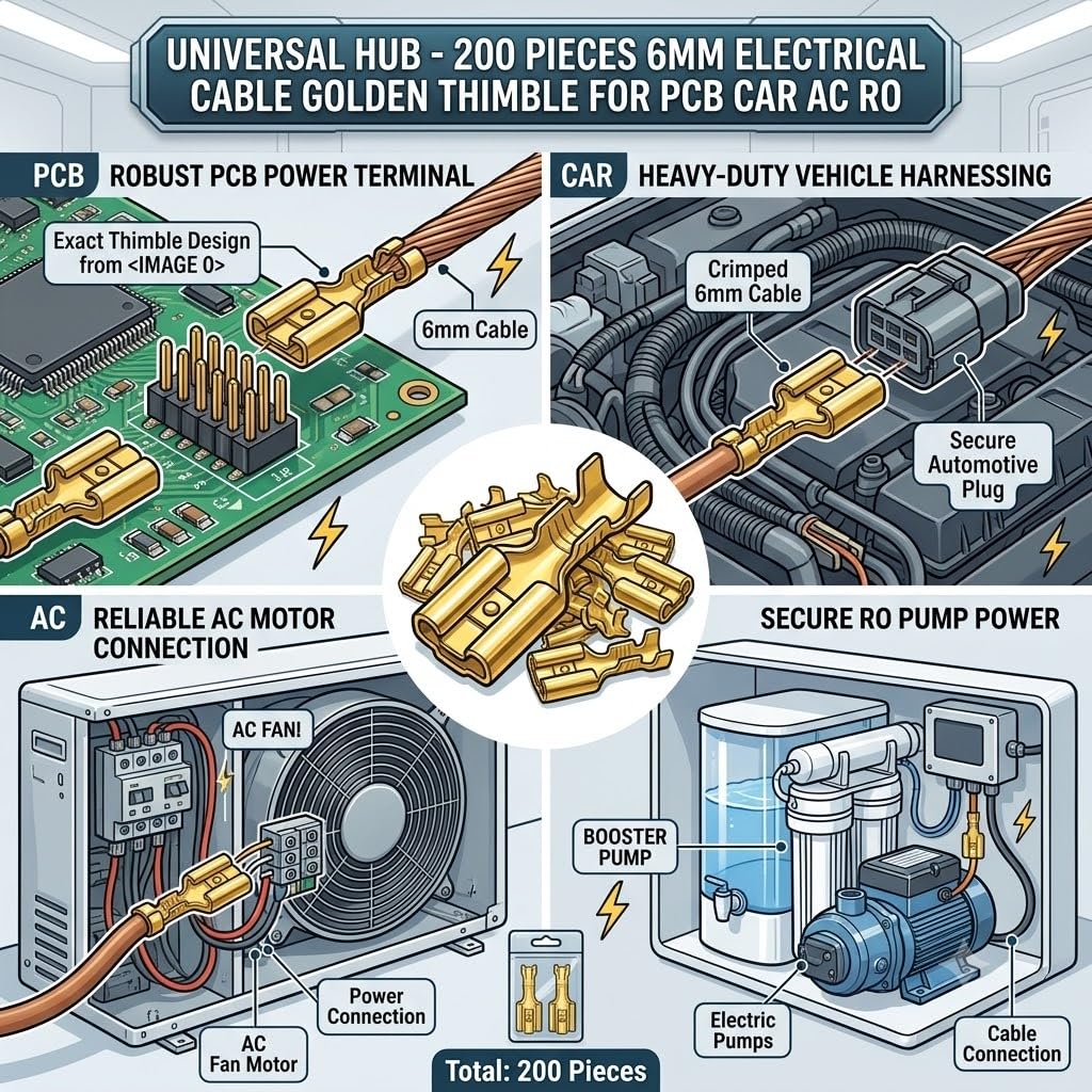 Universal Hub 200 Pieces 6mm Electrical Cable Golden Thimble for PCB Car AC RO - Image 6