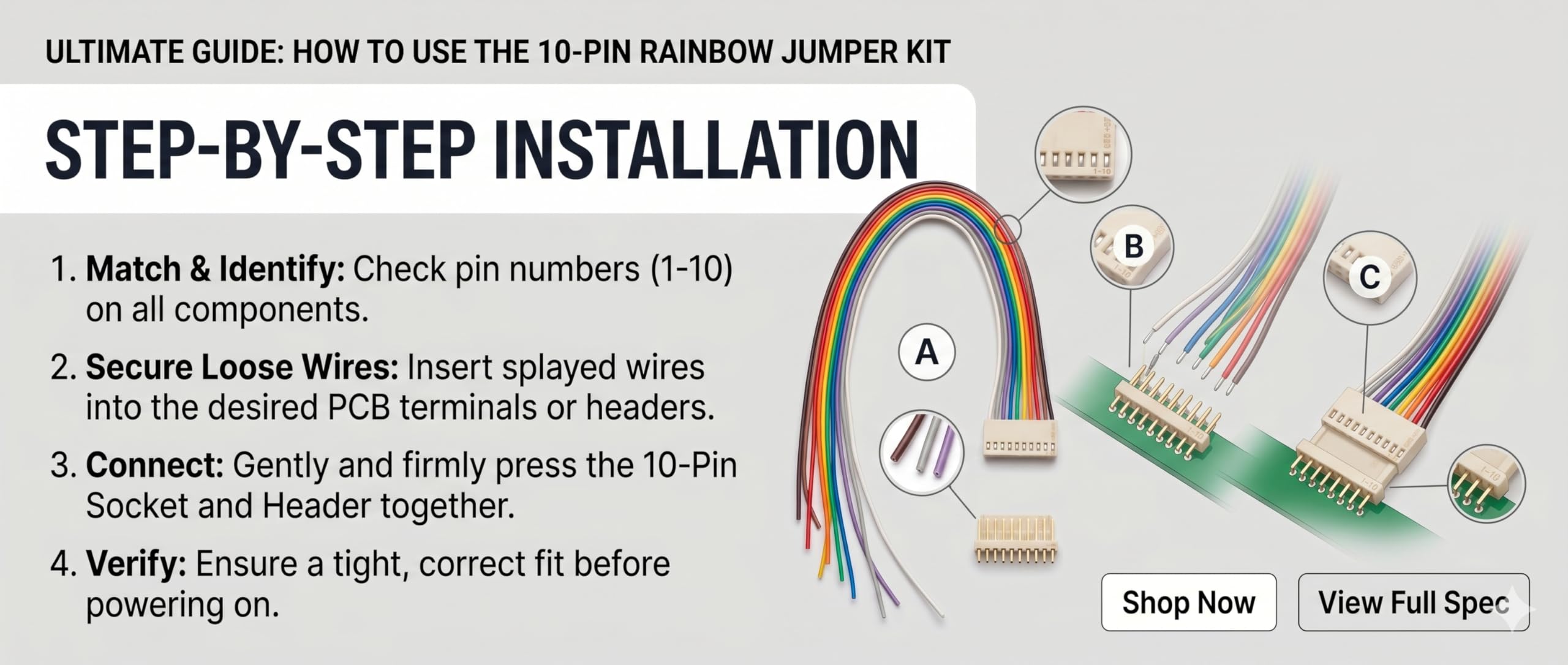 Universal Hub 10 Pin 5 Pair Male-Female Relimate Wire Connector, Colour-Coded Copper Wires, 30 cm, DIY Electronics - Image 6