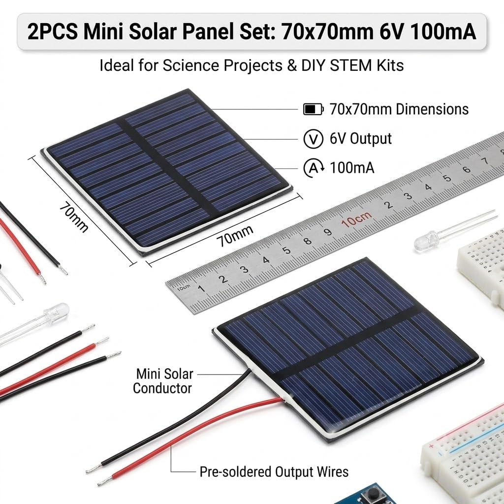 UNIVERSAL HUB 10PCS Mini Solar Panel, 6V 100mA, 70x70 mm, for School and STEM Projects - Image 6