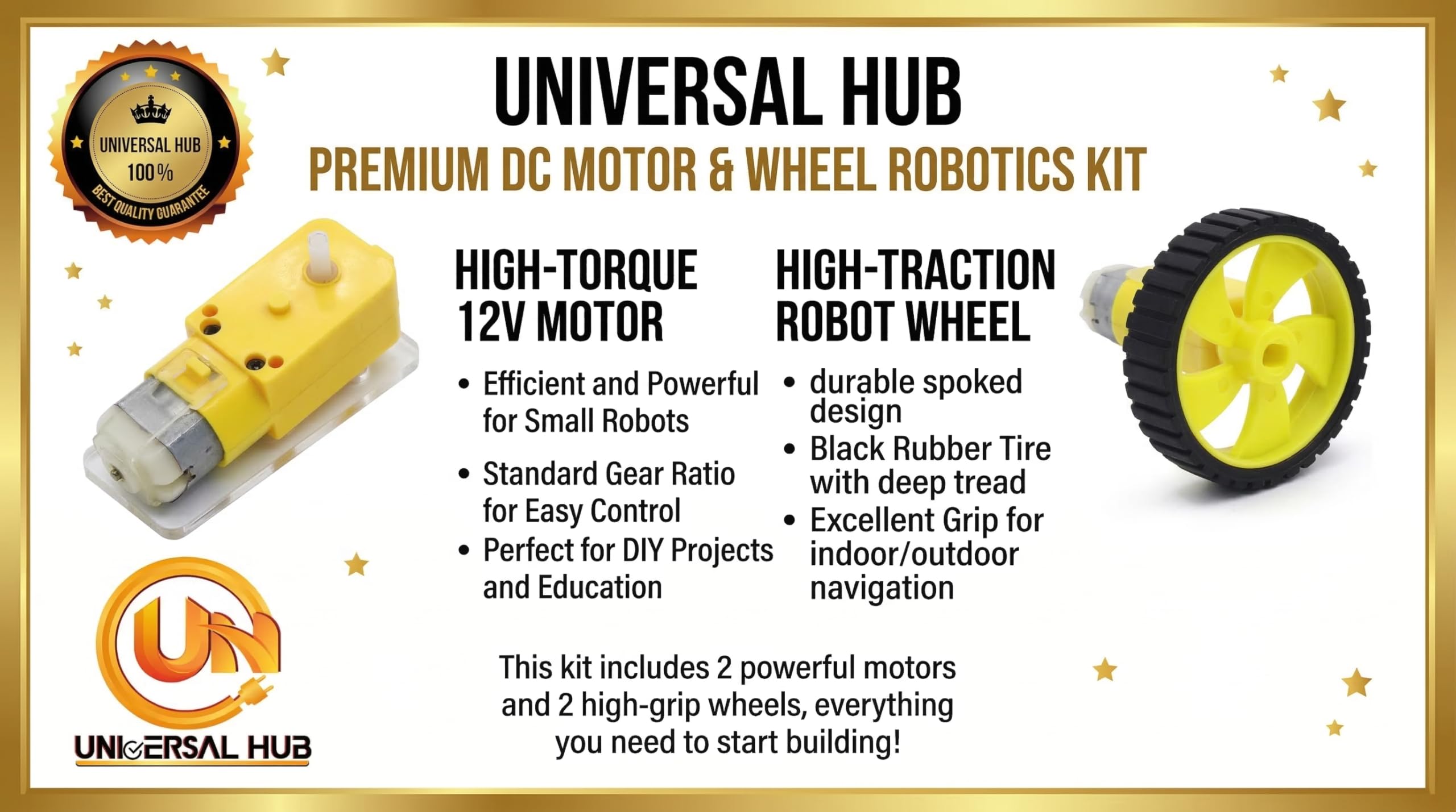 Universal Hub 4-Piece BO Gear Motor & 4 Piece-45mm Wheel Kit, Dual Shaft 3V-12V Copper Binding Motor for Science Projects & Robotics - Image 6