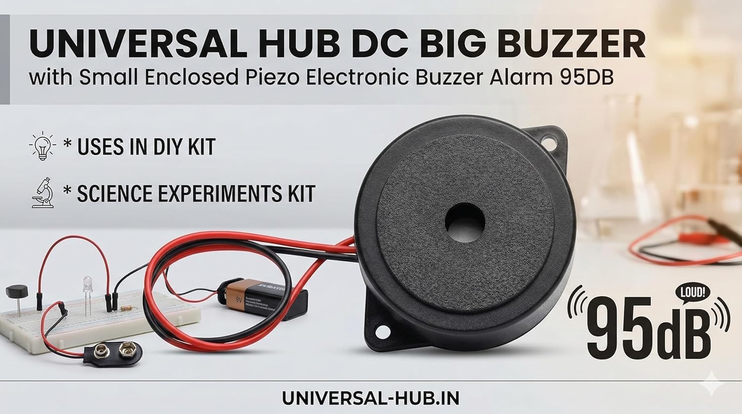Universal Hub 5PIECES Big Buzzer 3-12 Volt DC with Wire Small Enclosed 95DB for Alarm Project - Image 6