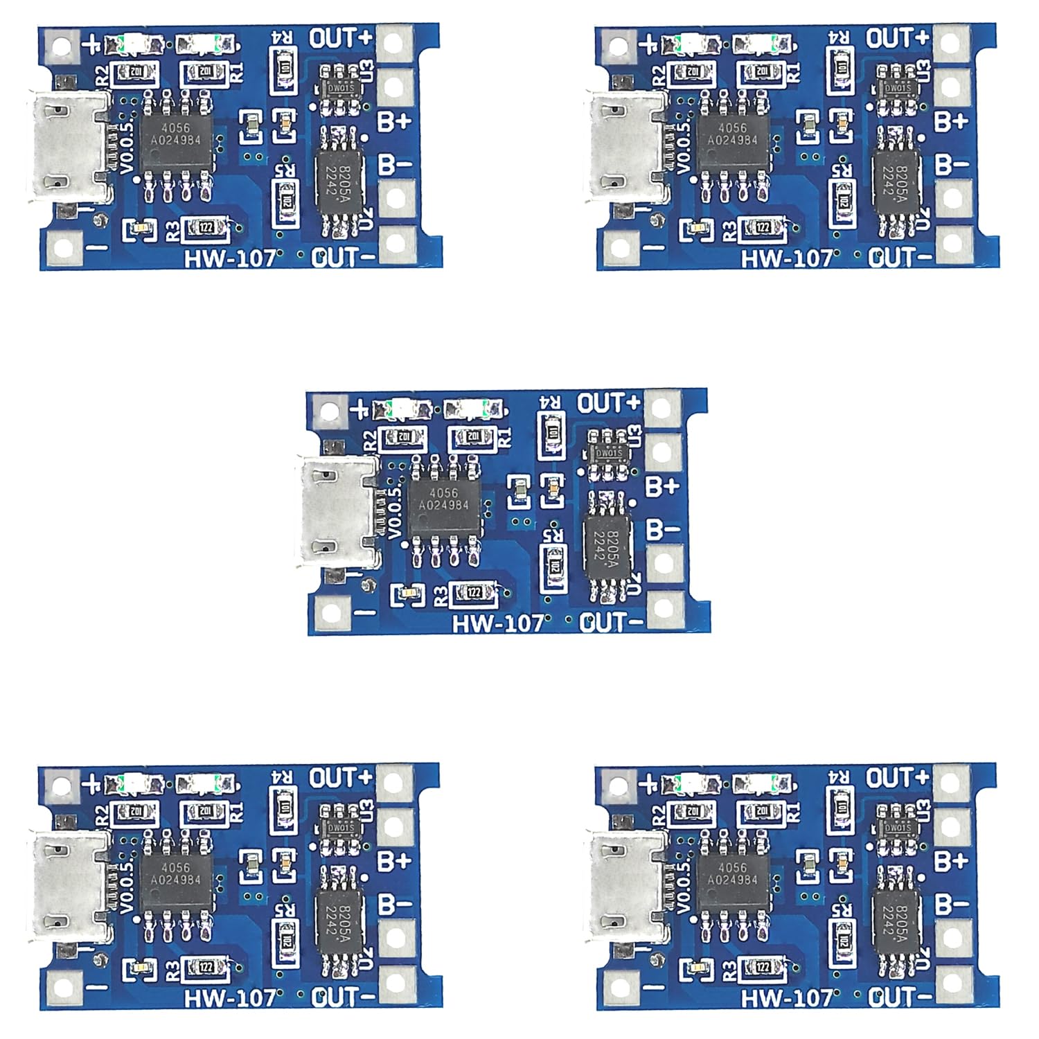 UNIVERSAL HUB 5PCS TP4056/TPA4056/4056 Micro USB 5V Battery Charging Module with Inbuilt Battery Protection and Charging Indicator for DIY Projects