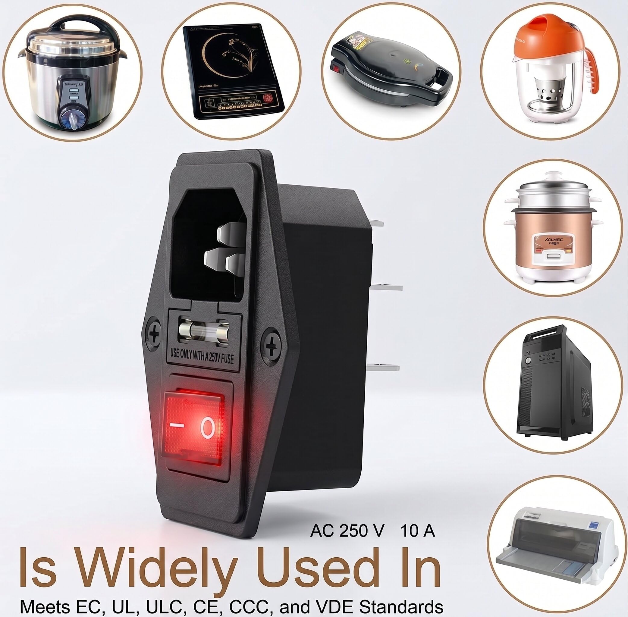 Universal Hub 1PCS IEC320 C15 10A 250V AC Power Socket | 3-Pin Male Panel Mount Inlet Module with 5A Fuse & Rocker Switch - Image 5