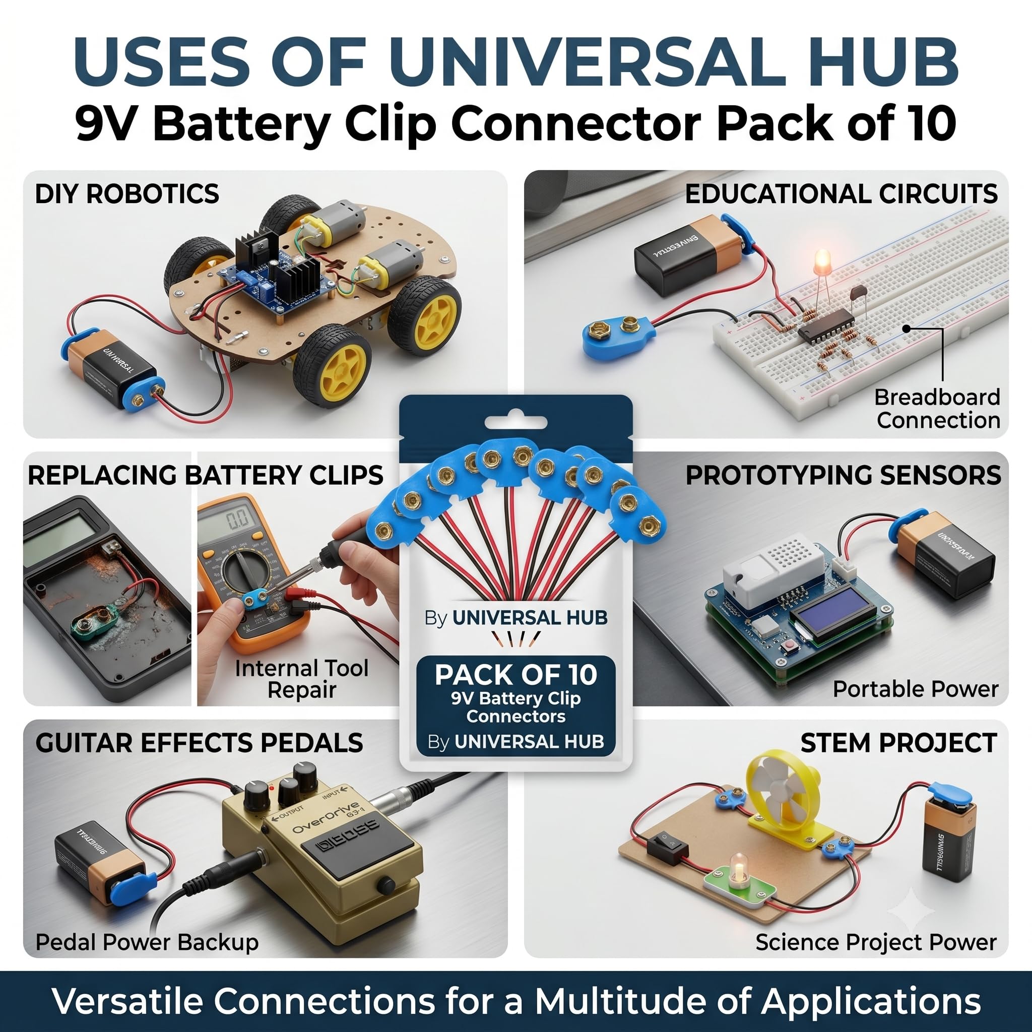 UNIVERSAL HUB Pack of 20 9V Battery Clip Connector - Image 4