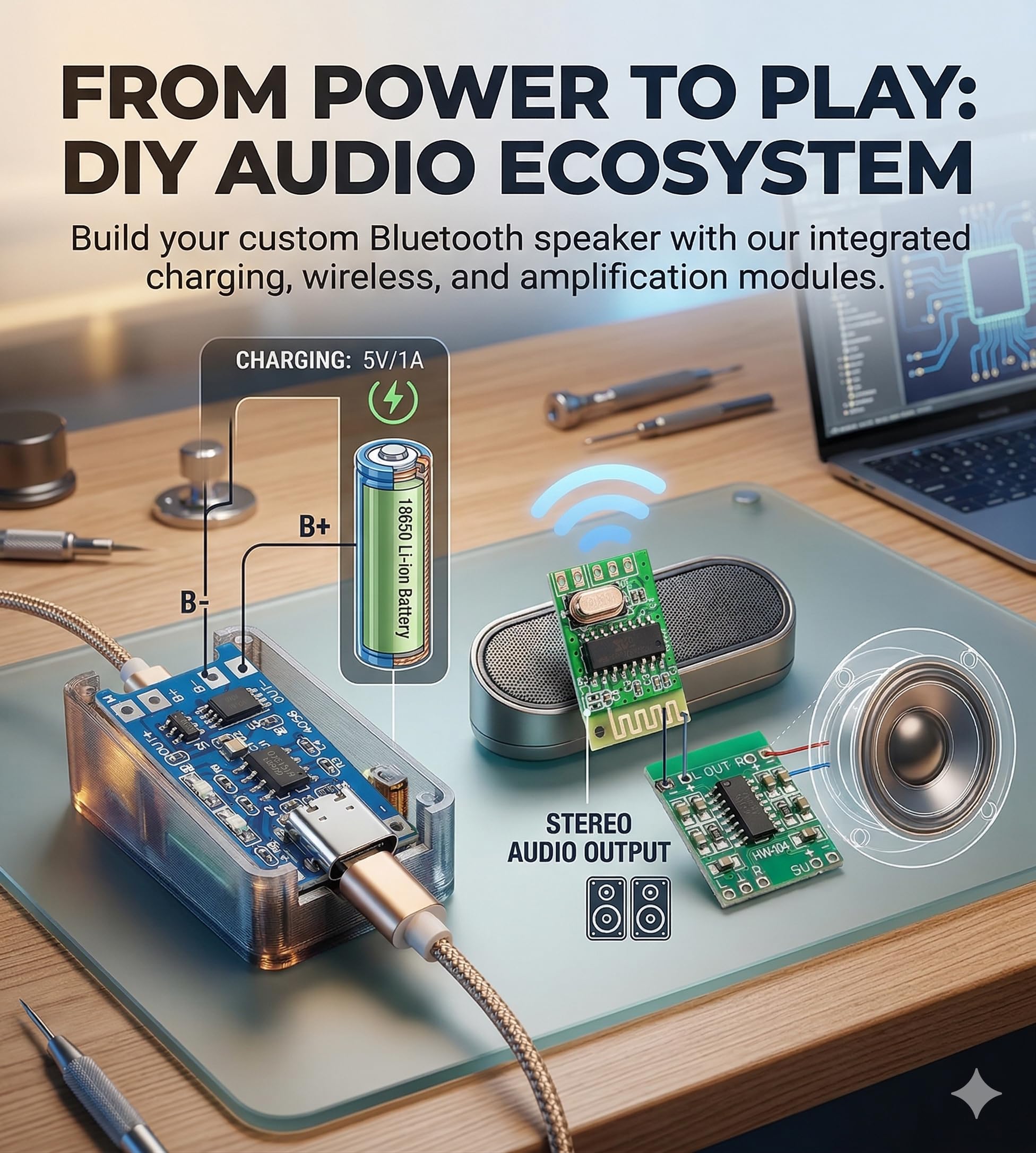 Universal Hub 3-in-1 Combo of PAM8403, Bluetooth Audio Receiver and TP4056 Micro USB Charging Module (TP4056- MICRO) - Image 5