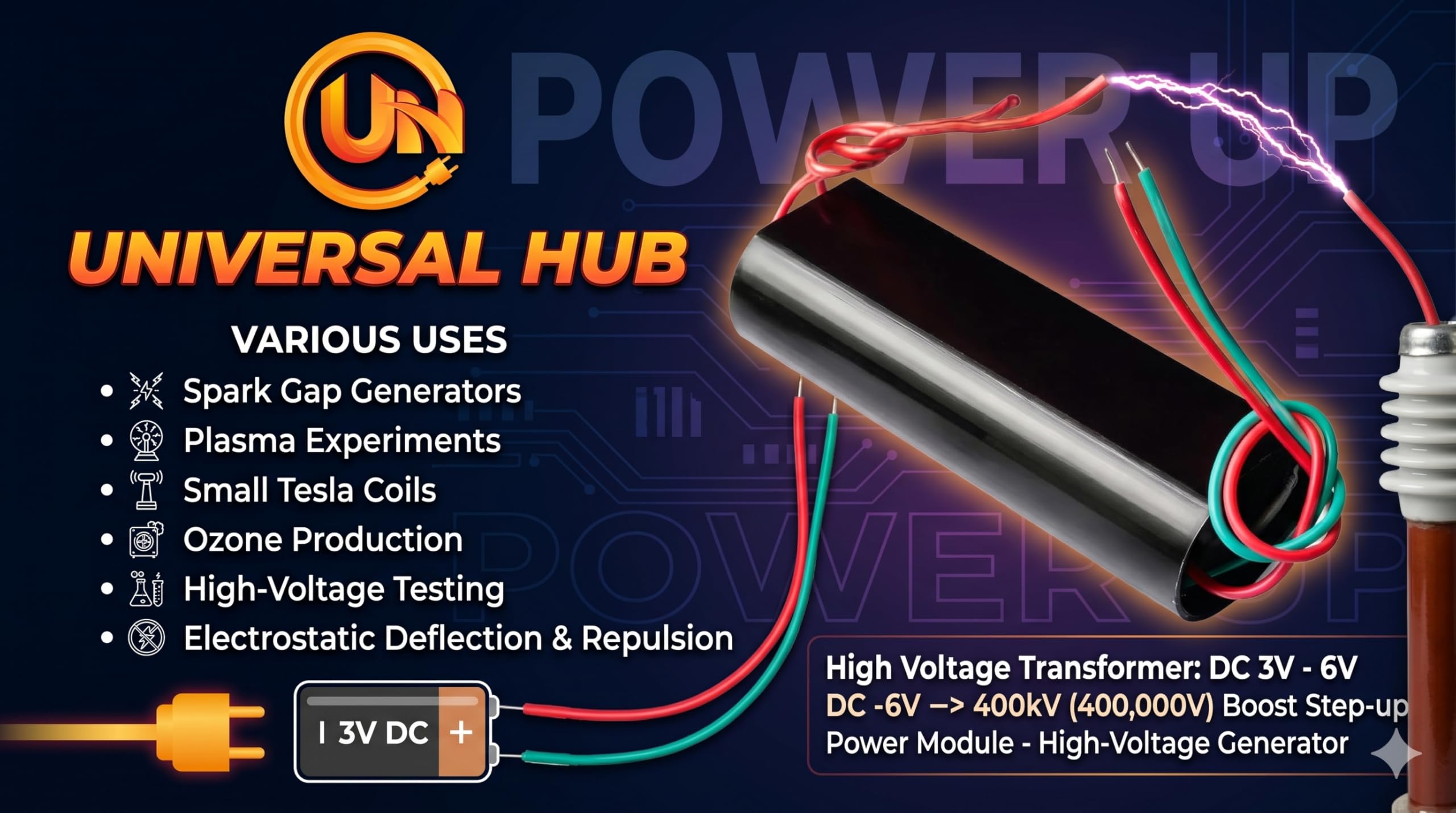 Universal Hub1Pcs 3-6V 400KV, High Voltage Generator Module, Voltage Inverter Transformer Boost for DIY Electronics - Image 5