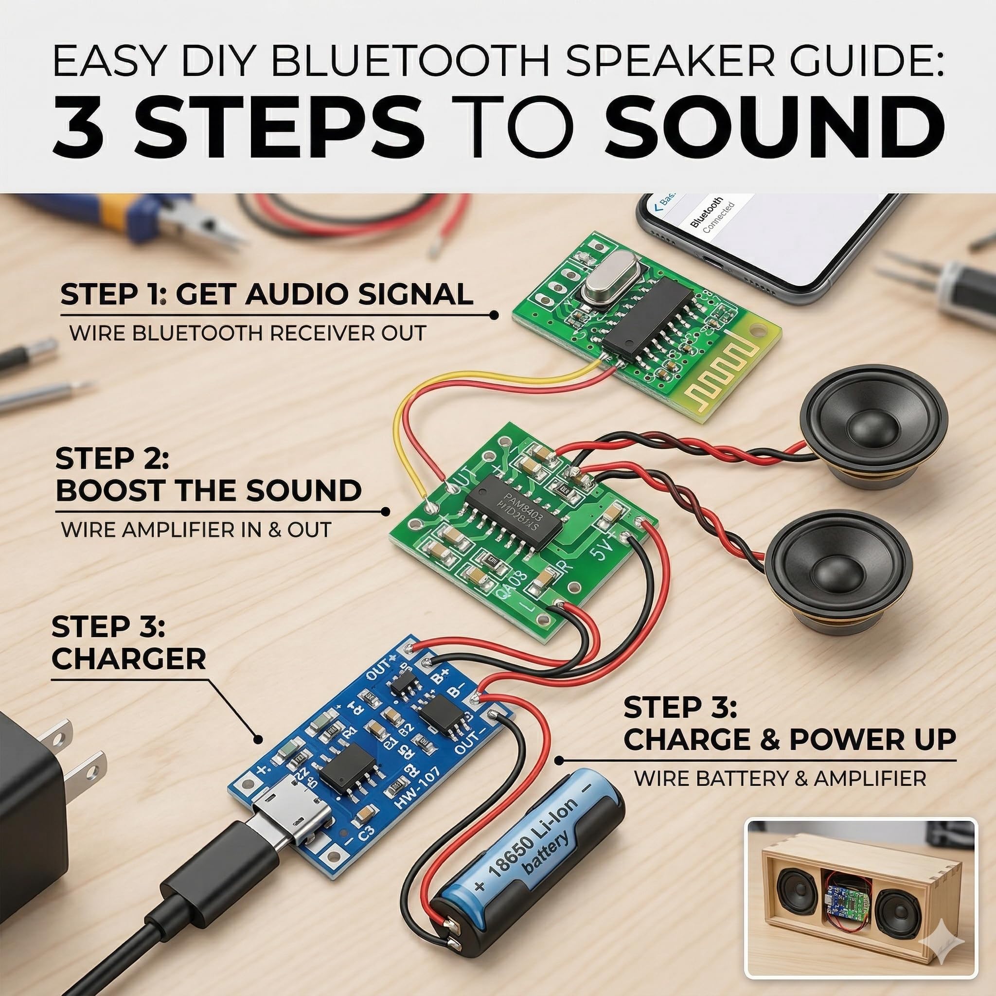 Universal Hub 3-in-1 Combo of PAM8403, Bluetooth Audio Receiver and TP4056 Micro USB Charging Module (TP4056- MICRO) - Image 8