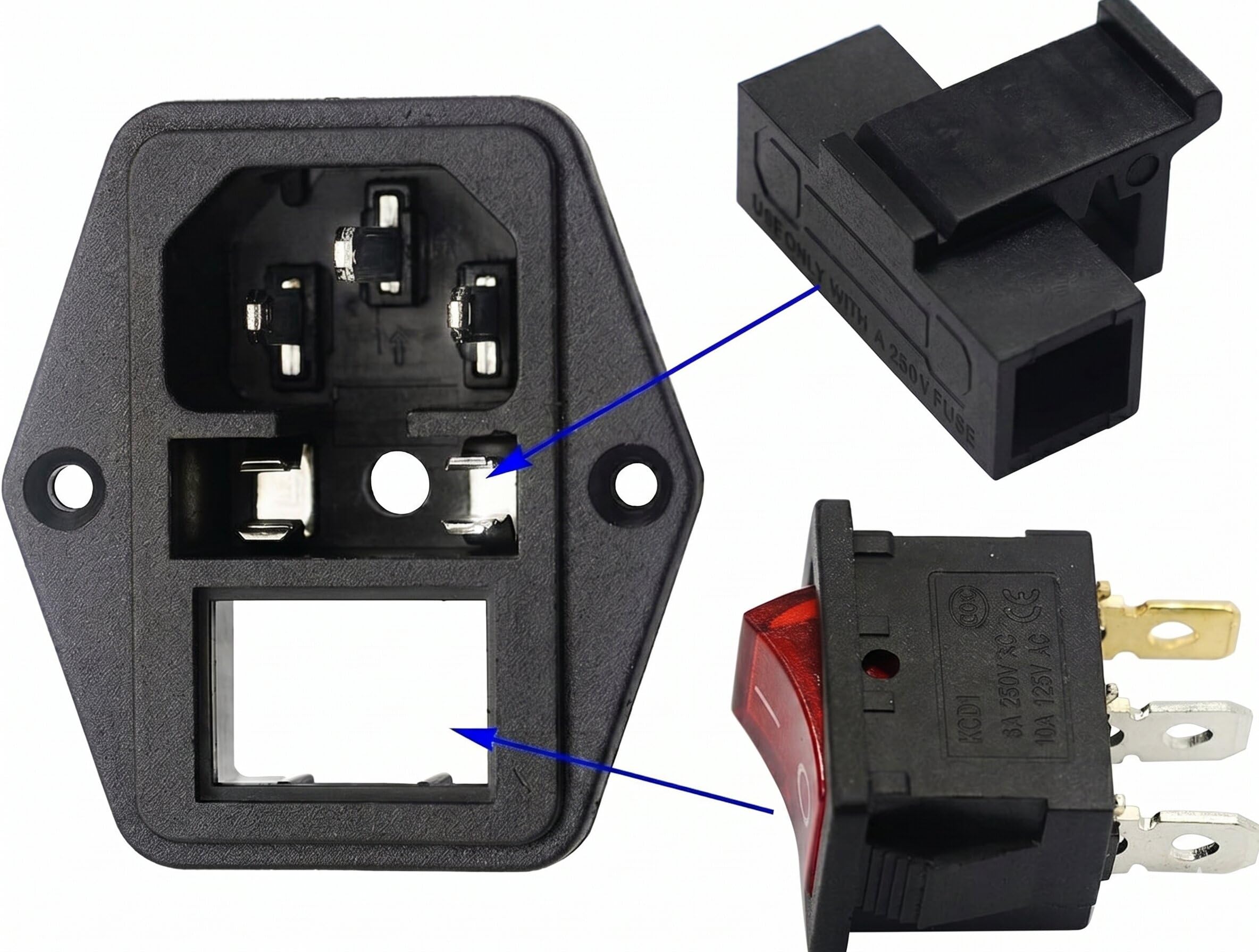 Universal Hub 1PCS IEC320 C15 10A 250V AC Power Socket | 3-Pin Male Panel Mount Inlet Module with 5A Fuse & Rocker Switch - Image 3