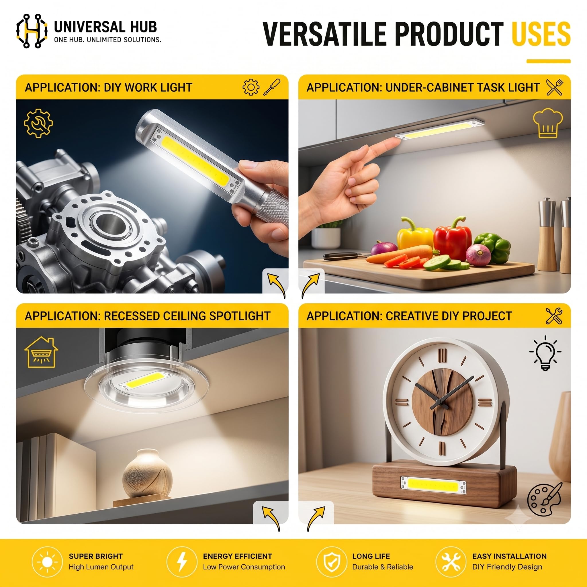 Universal Hub Pack of 5 COB LED Strip Module, 3V-4V DC, 60mm x 8mm, Ultra Bright White - Image 4