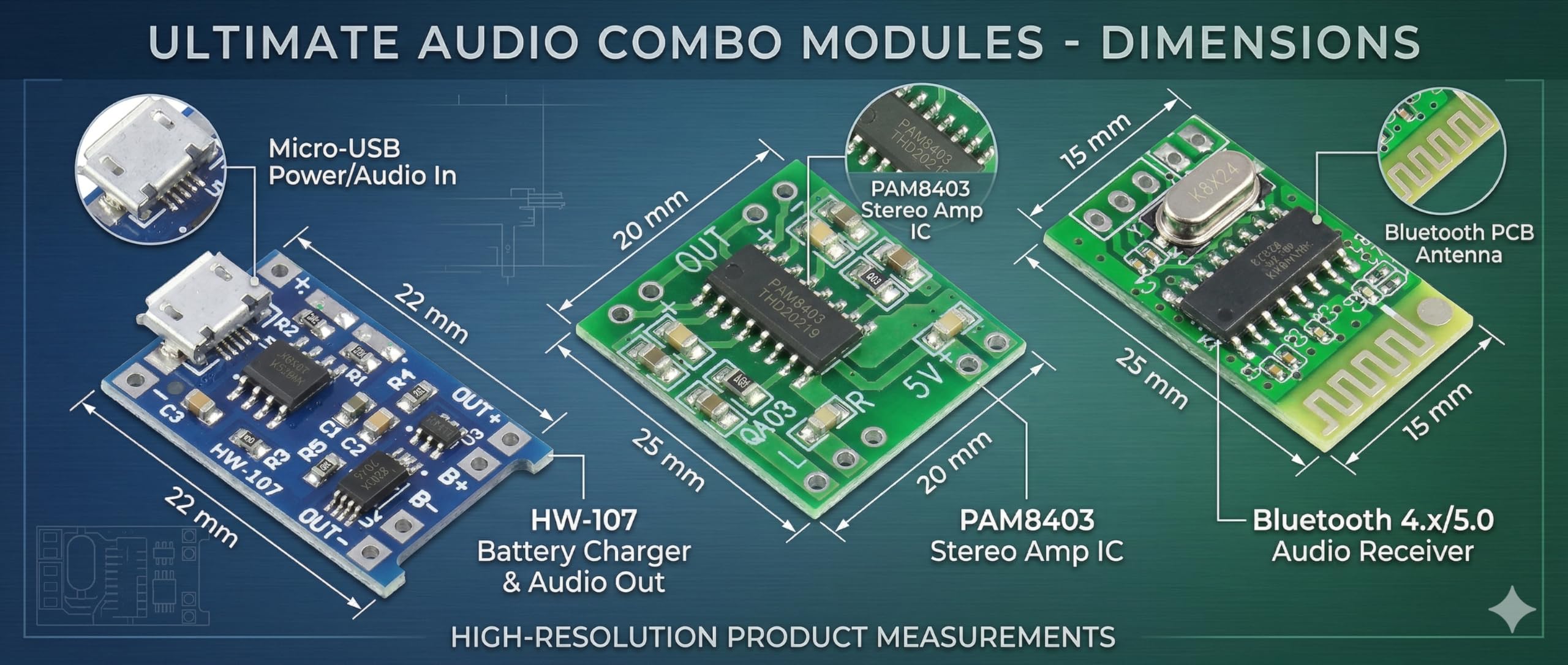 Universal Hub 3-in-1 Combo of PAM8403, Bluetooth Audio Receiver and TP4056 Micro USB Charging Module (TP4056- MICRO) - Image 2
