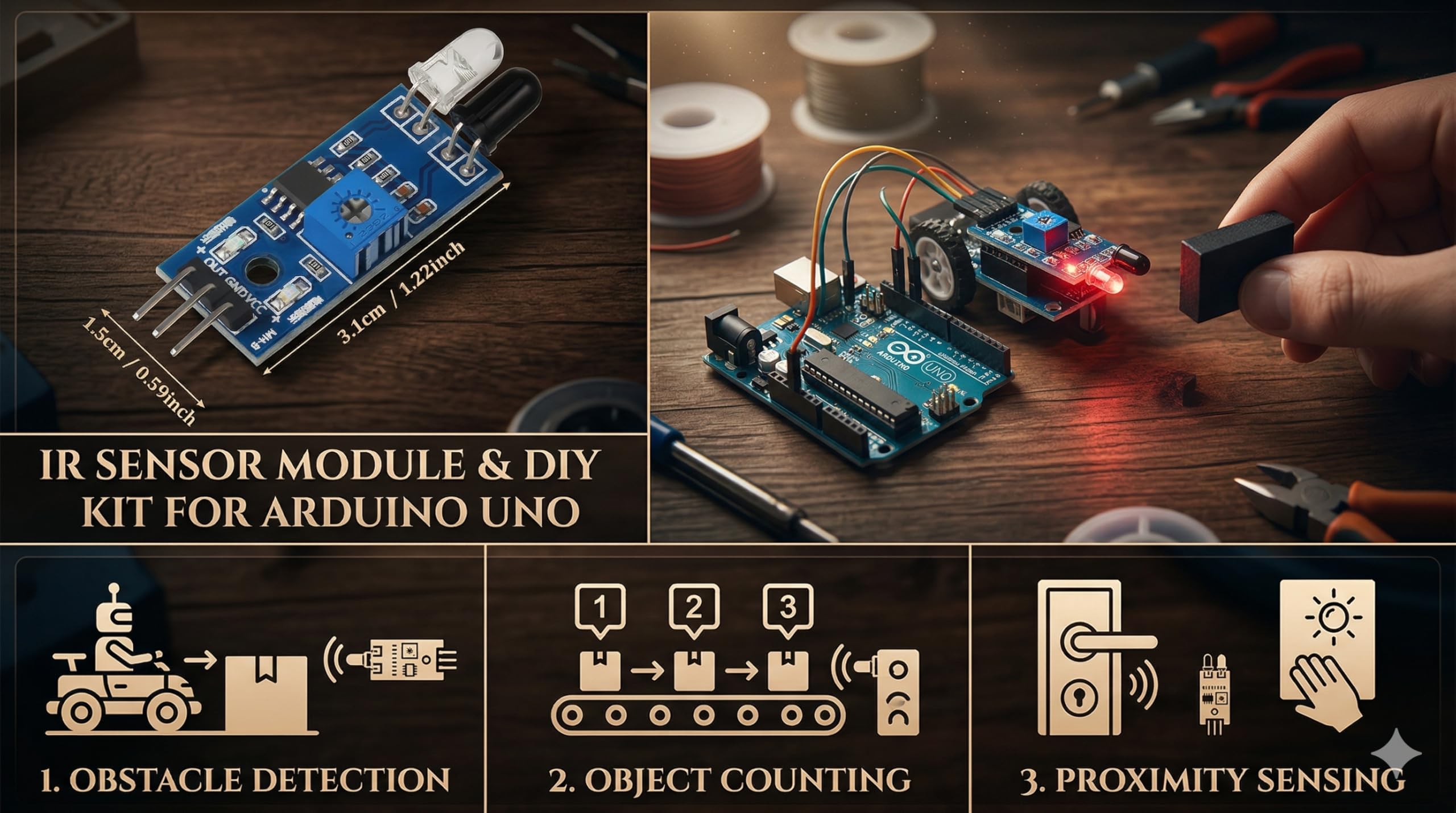 UNIVERSAL HUB 2Pcs IR Infrared Sensor Module, Reflective Photoelectric Obstacle Avoidance Sensor, Adjustable Light Intensity Detection DIY Kit for Ardino UNO and Robotics - Image 8