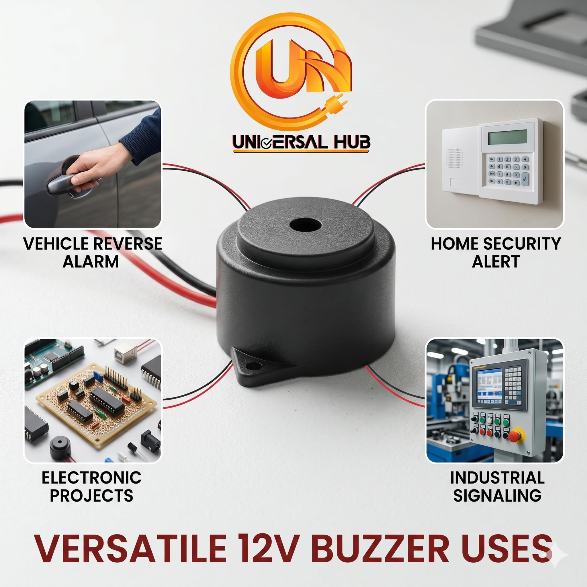 Universal Hub 5PIECES Big Buzzer 3-12 Volt DC with Wire Small Enclosed 95DB for Alarm Project - Image 7