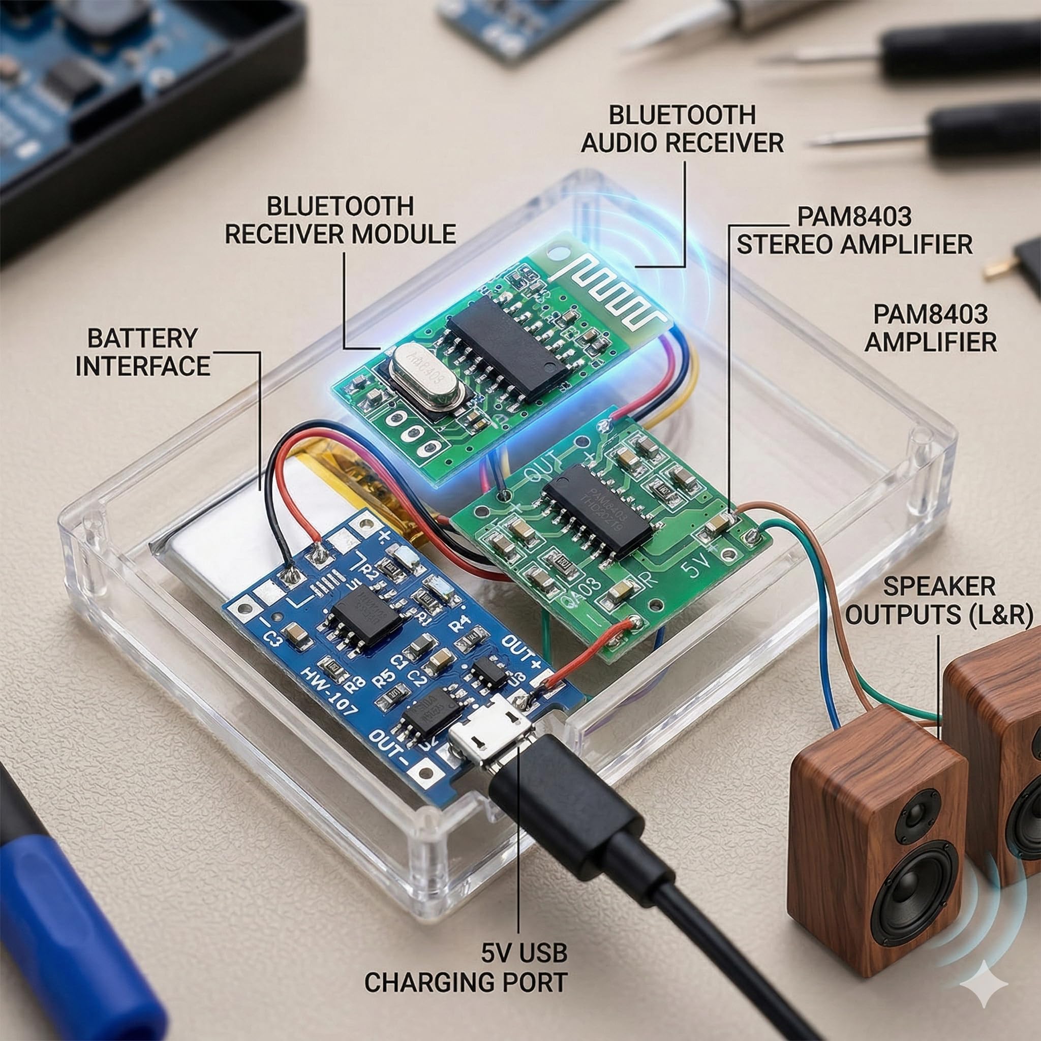 Universal Hub 3-in-1 Combo of PAM8403, Bluetooth Audio Receiver and TP4056 Micro USB Charging Module (TP4056- MICRO) - Image 6