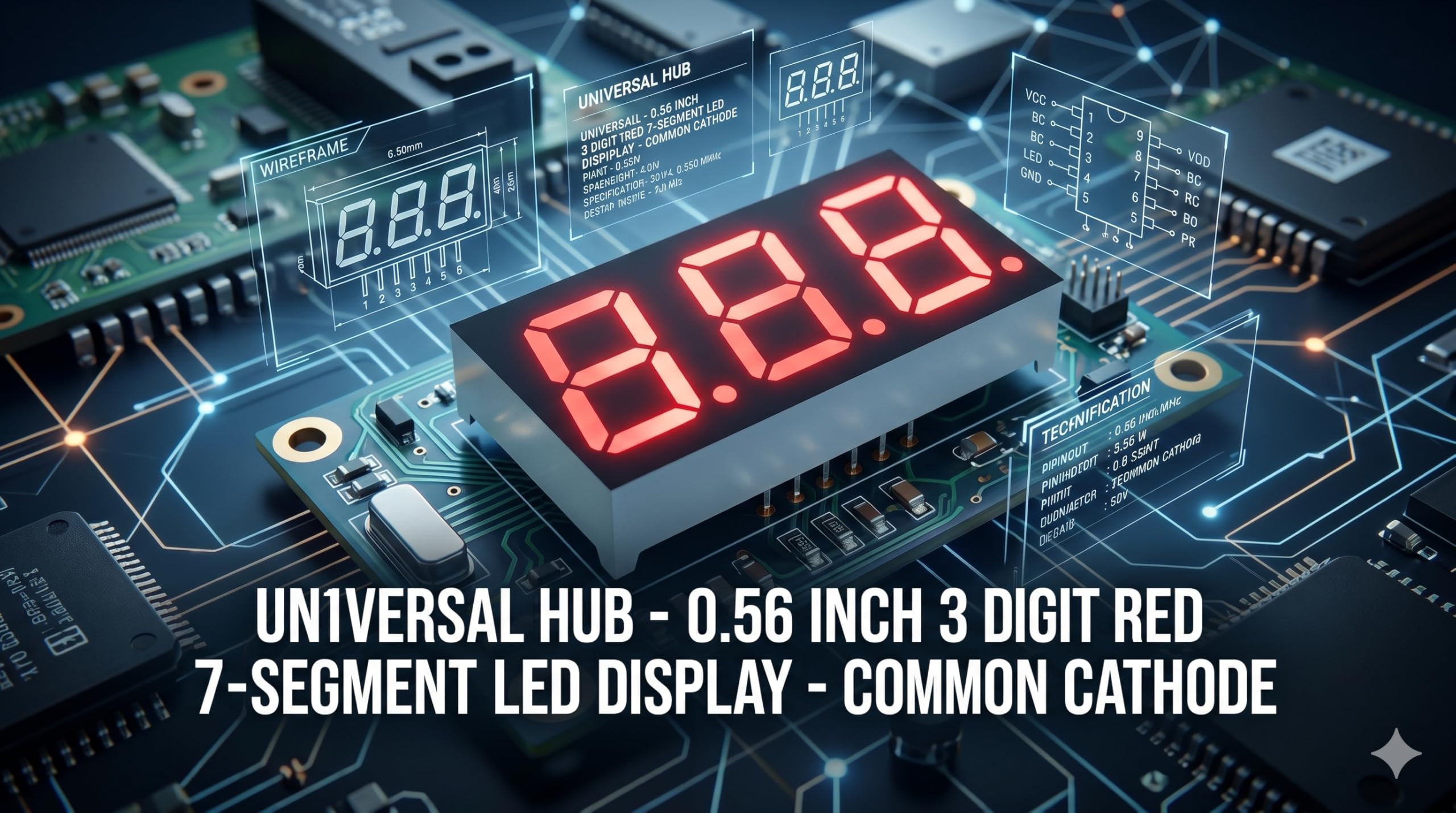 Universal Hub Pack of 10 Piece 3-Digit 7-Segment LED Display 0.56" - Bright Red, Common Cathode, 11-Pin High Intensity Display - Image 5
