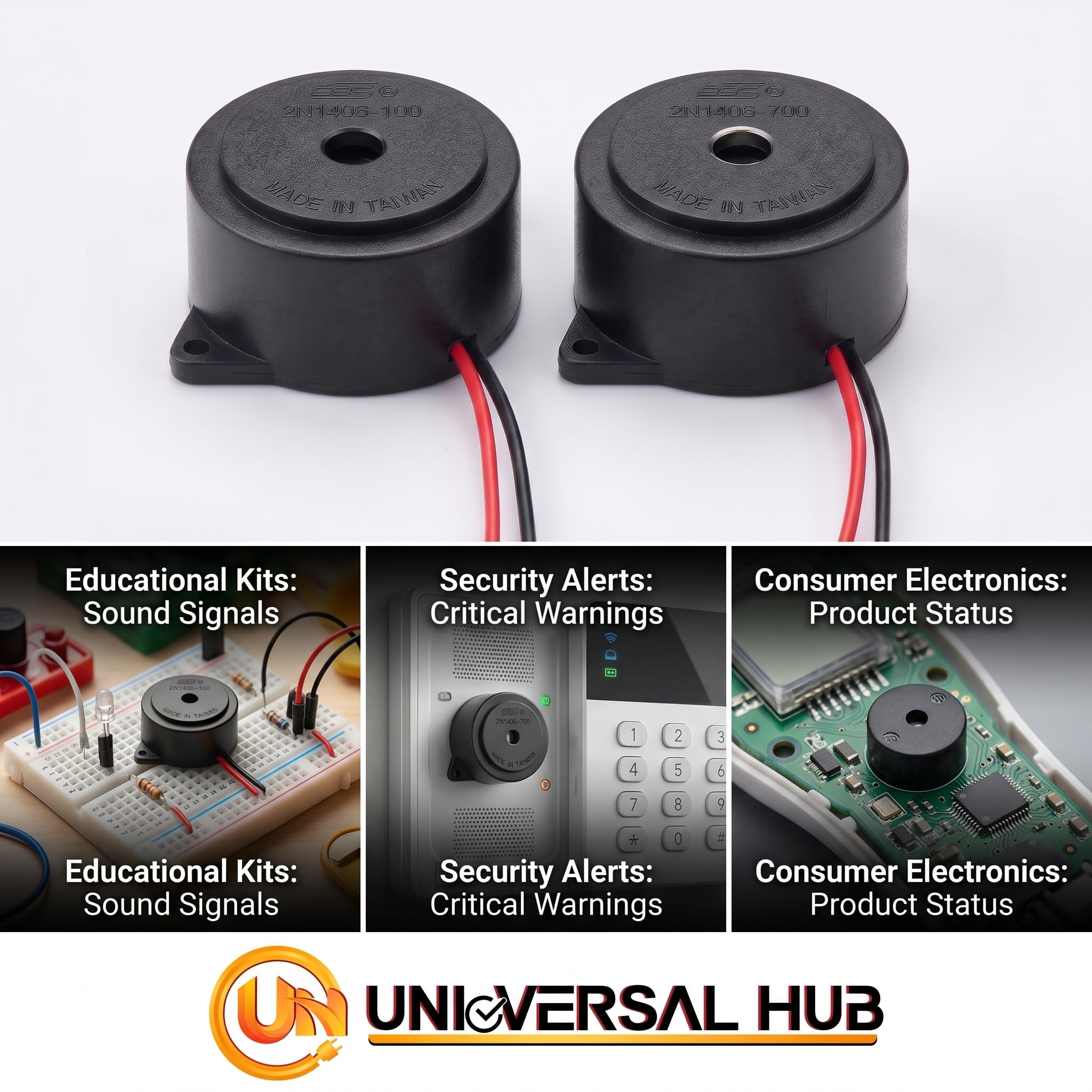 Universal Hub 5PIECES Big Buzzer 3-12 Volt DC with Wire Small Enclosed 95DB for Alarm Project - Image 3