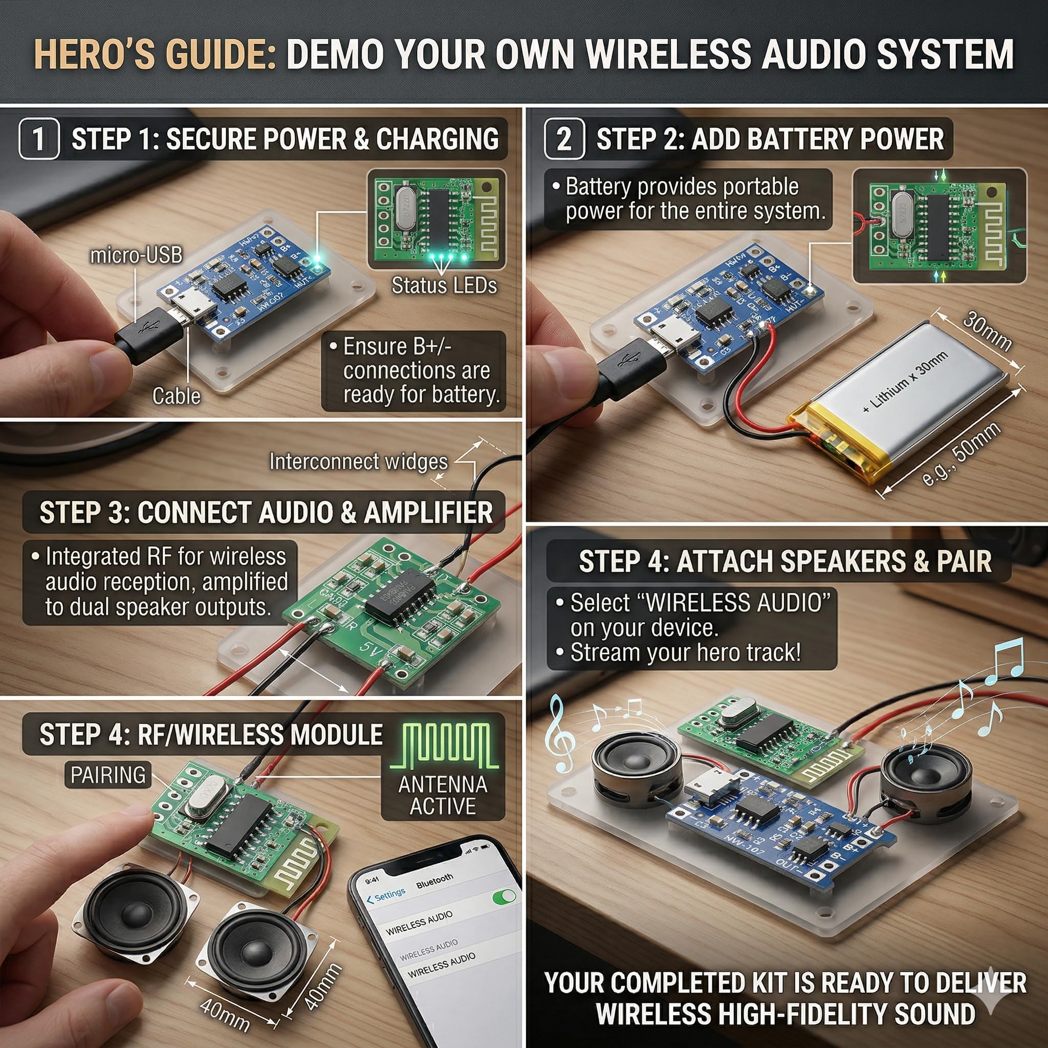 Universal Hub 3-in-1 Combo of PAM8403, Bluetooth Audio Receiver and TP4056 Micro USB Charging Module (TP4056- MICRO) - Image 9